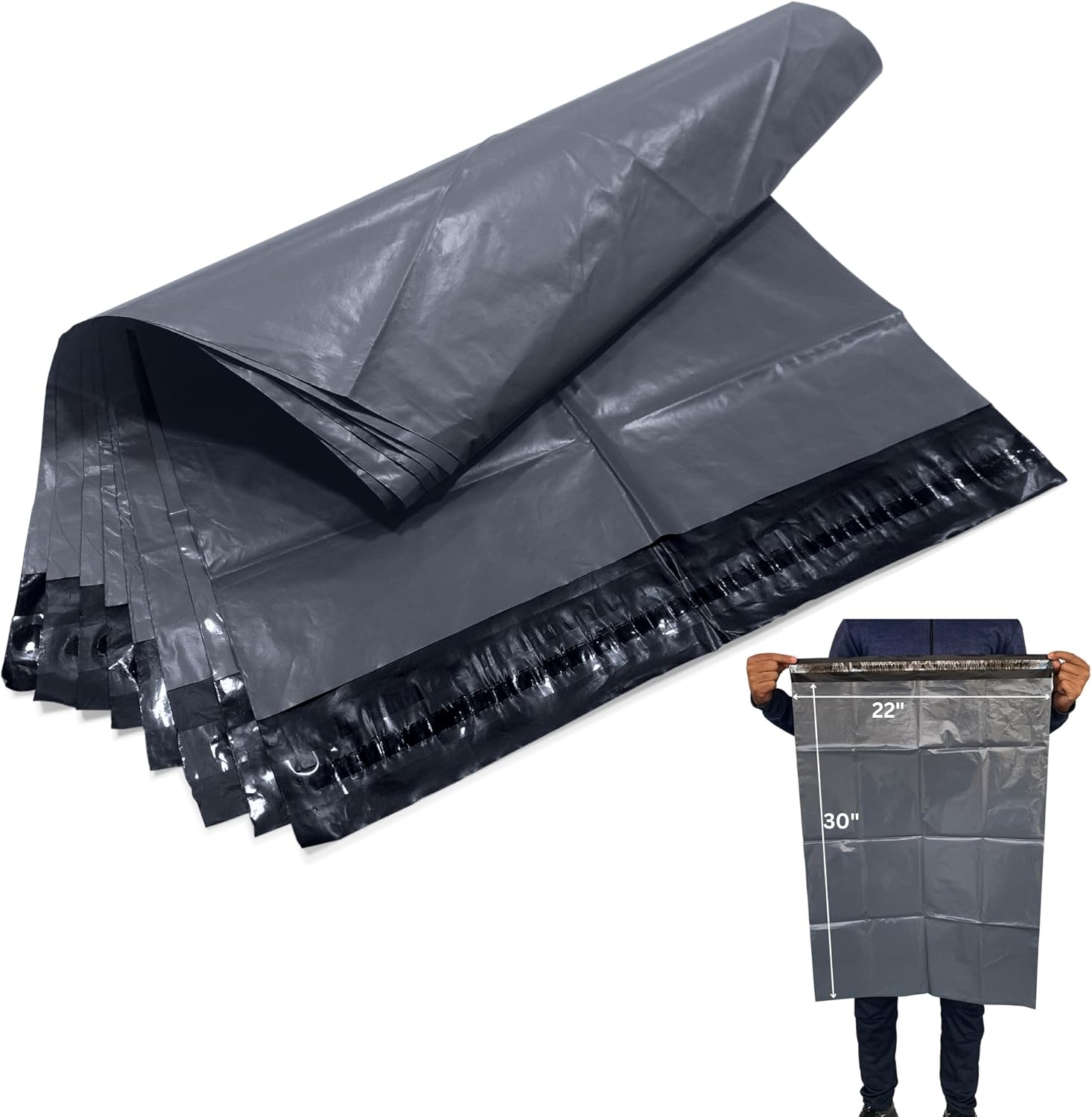 JeeJaan® 10 Pcs of Large Grey Postal Bags 22" x 30" - 560 x 762 mm Packing Bag Poly Mailer Plastic Courier Parcel Envelopes Packaging Shipping Bags Waterproof and Tear-Proof Postal Mailer Courier Bags