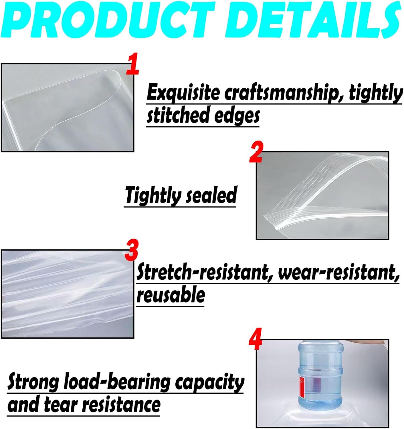 Pack of 10 Space-Saving Plastic Zip Bags, 60 x 90 cm Large Travel Clothes Storage Bags Clear Seal Bags Waterproof Luggage Organiser, Suitable for Storing Large Coats - Image 3