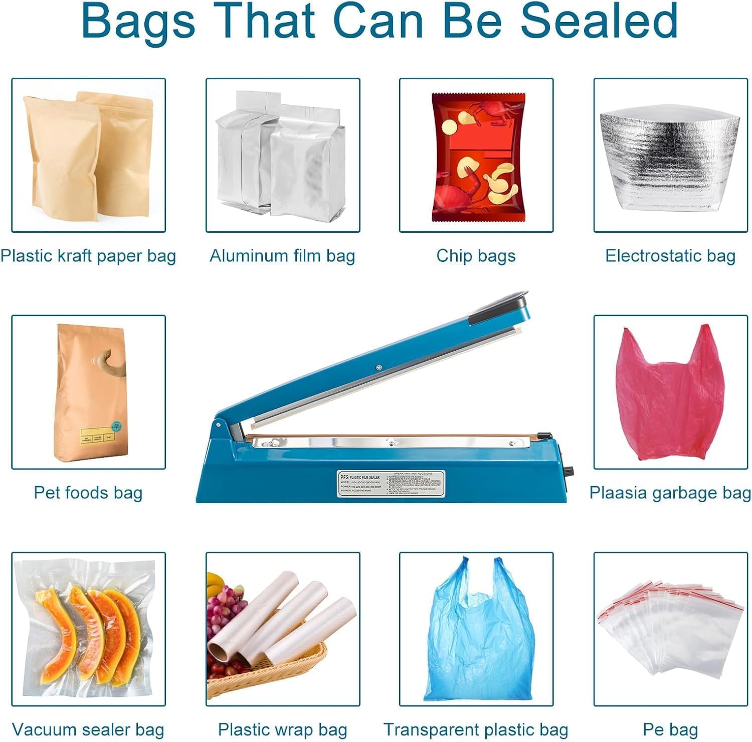 CROWNSHOP 300MM 12" Impulse Heat Sealer Portable Manual Food Film Sealing Machine Pressure Sealing Machine for Plastic Bag - Image 5