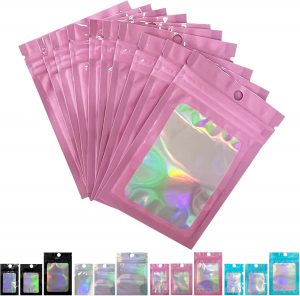 FUNTOOB Mylar Bags 100Pcs Pink Holo...