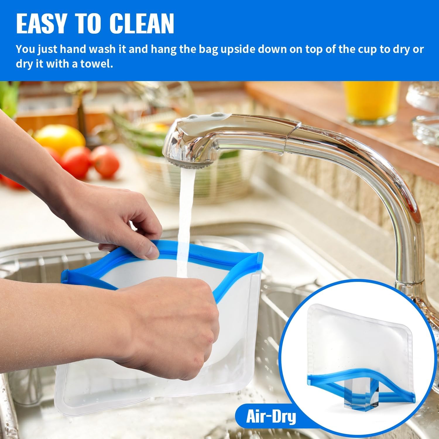 12 Pack Reusable Freezer Bags, BPA Free Food Bags Zip Seal For Keeping Lunch, Sandwich, Snacks, Fruit, Vegetables,Soup, Meat,Grains Fresh Clear Silicone Leakproof Food Storage Bags - 4 Sizes - Image 6