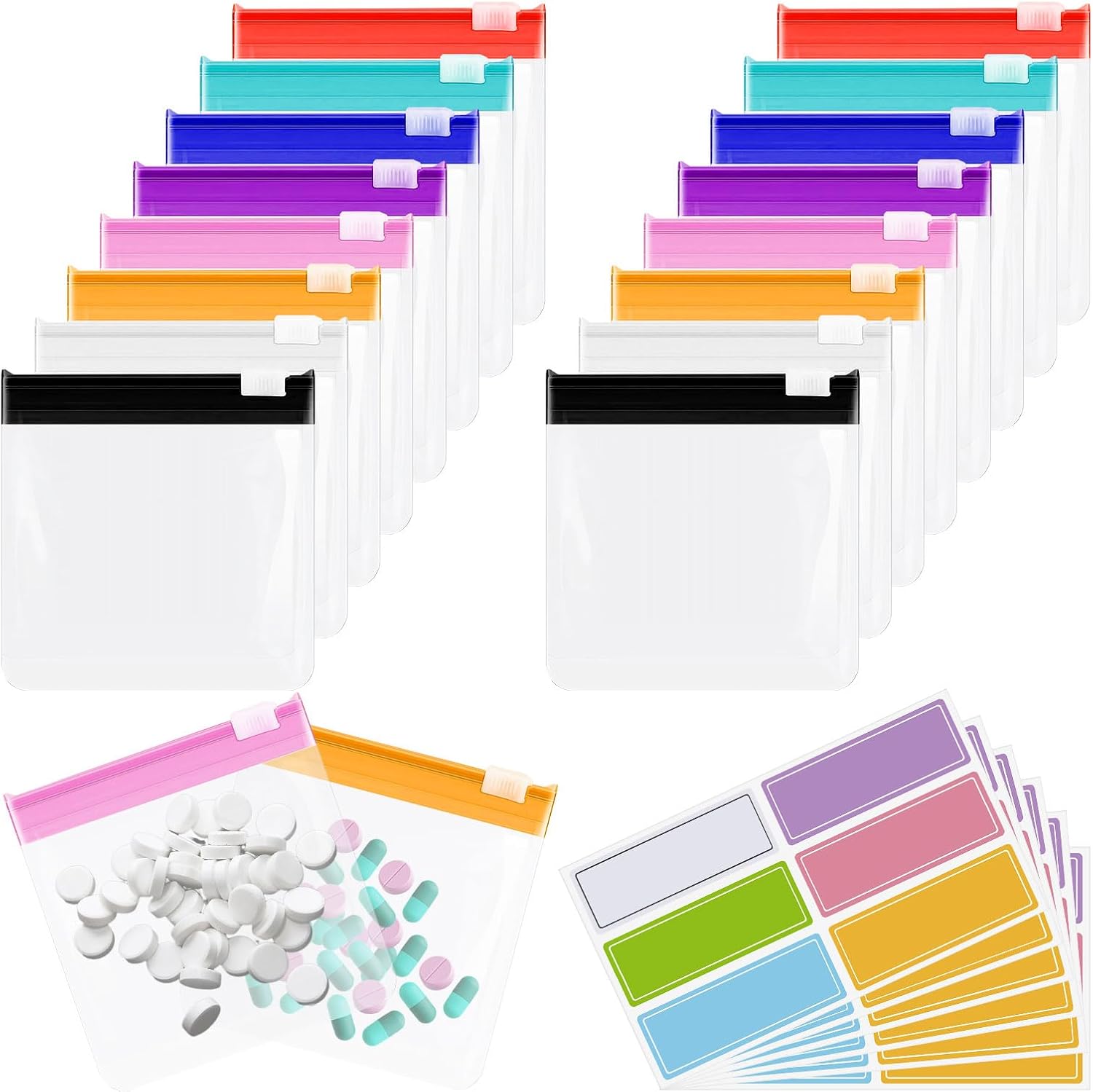 Medication Bag,22pcs Pill Pouch,Medicine Bags for Travelling with Slide Lock Translucent Self Sealing Plastic Pill Pouch for Pills Storage