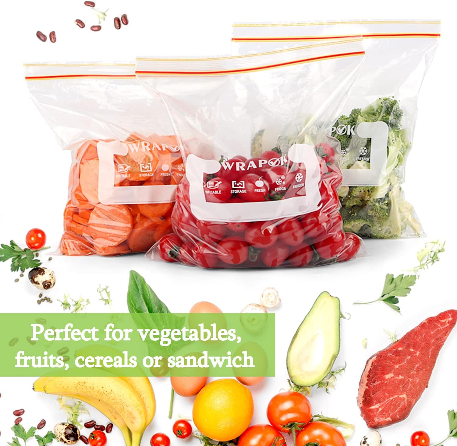 Medium Freezer Bags Ziplock Reusable Sandwich Plastic Food Bags - 9.8 x 8.7 Inch (50 Count) - Image 4