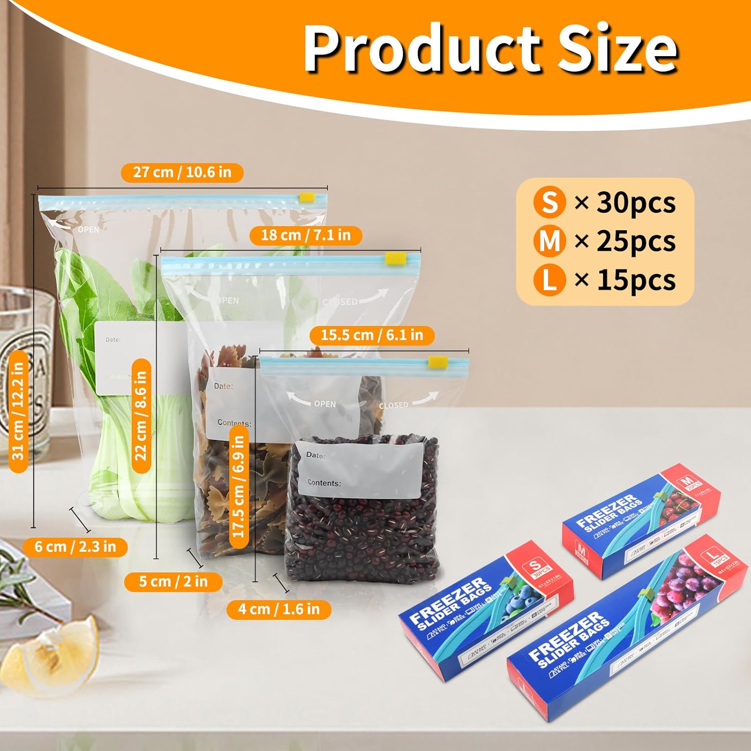 70PCS Zip Lock Food Storage Freezer Bags, TAIYUNWEI Reusable Sandwich Bags with Expandable Bottom-Freezer&Microwave Safe-Resealable for Sanwich, Fruit, Snack, Veggie, Grain, Meat (70PCS-3 Size(S/M/L)) - Image 2