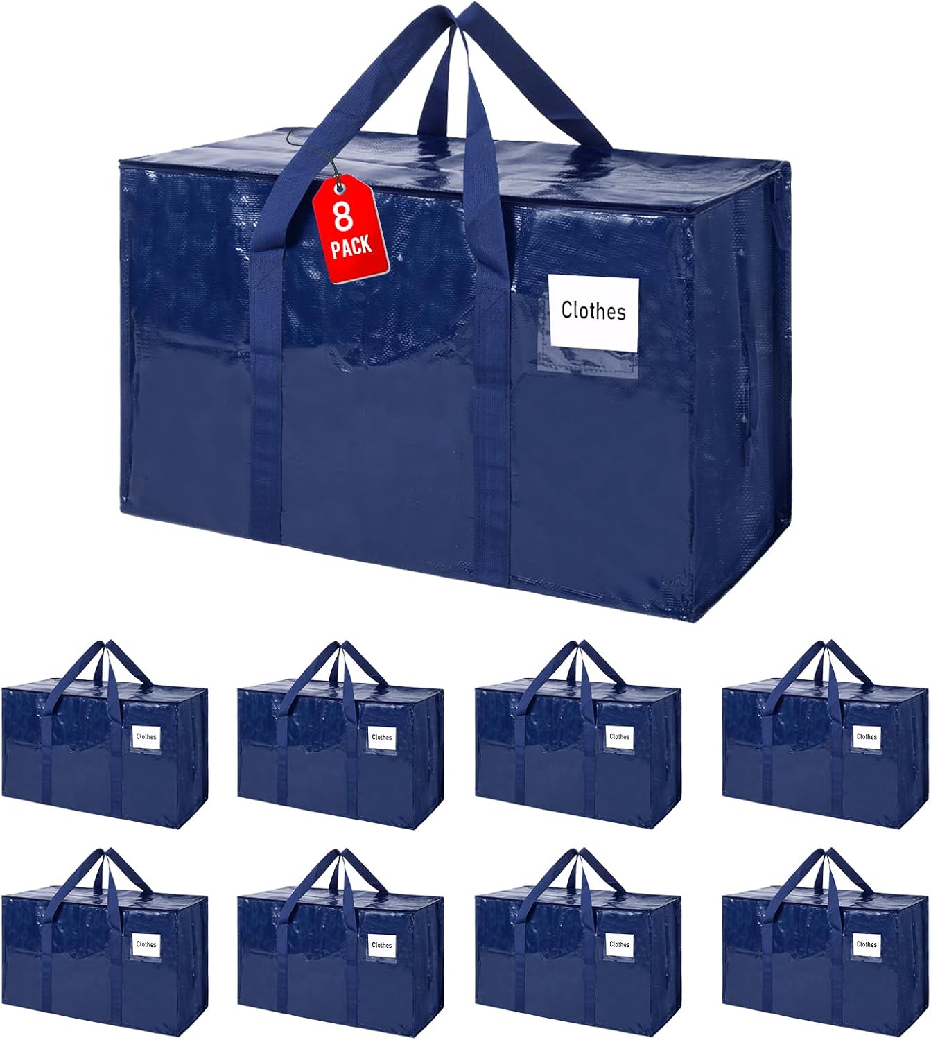 Moving Bags 93 L, 8-Pack Storage Bags with Zipper & Handles, Heavy Duty Large Moving Boxes, Moving Totes, Blue Packing Bags for Travel Duffle College Dorm or Christmas Tree