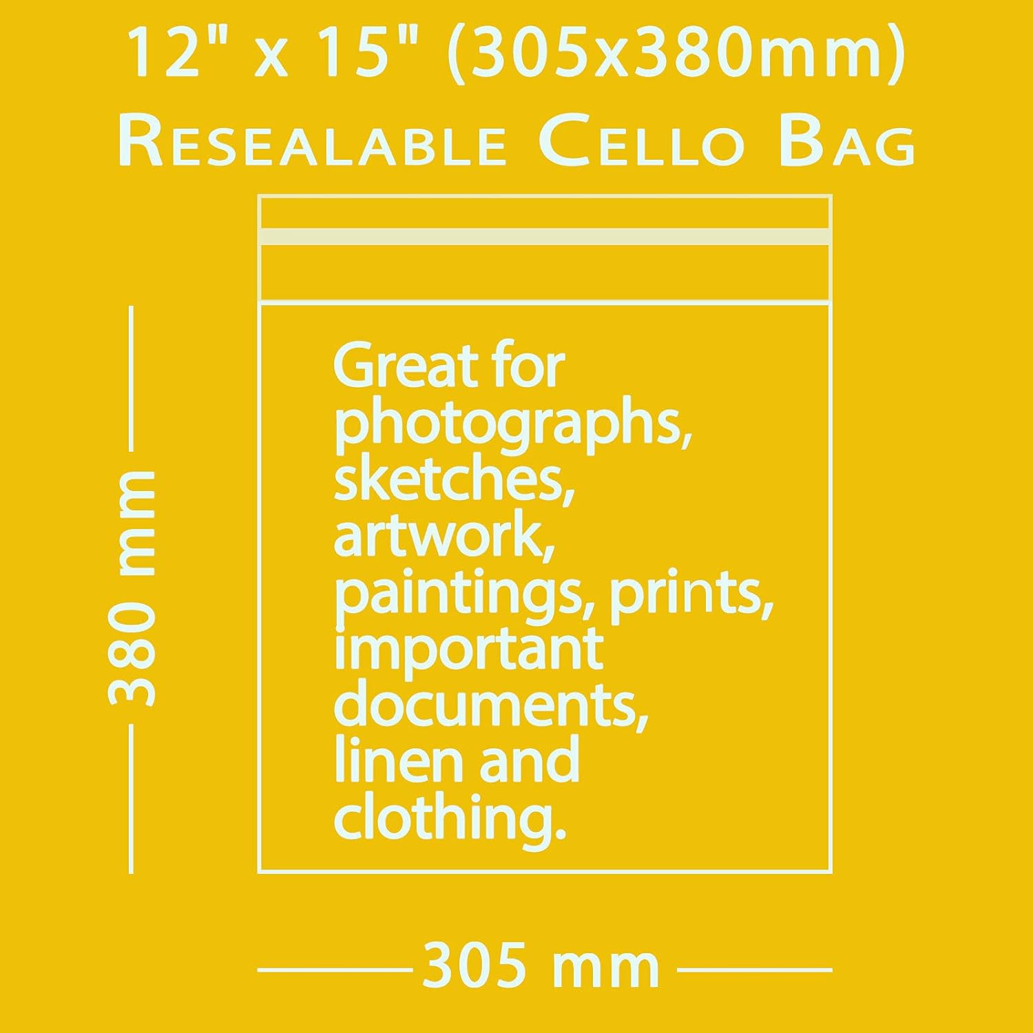100 Self Seal Clear Cellophane Plastic Bags - Size 12 x 15" Transparent Poly Bags with Suffocation Warning in 5 Languages - Display Garment Packaging - Image 2