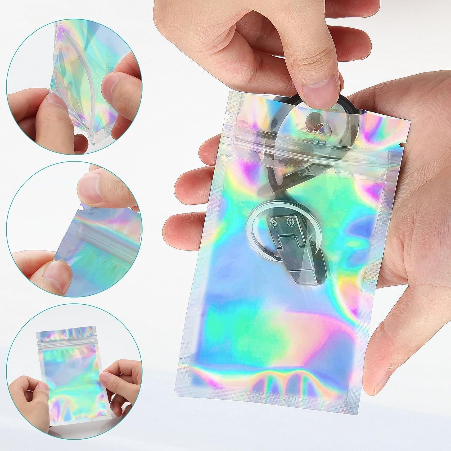 60 Pieces Mylar Holographic Foil Ziplock Pouches - 6x10cm Resealable Small Sweet Glossy Poly Zip Lock Food Storage for Candy, Jewelry, Packaging, Sample - Image 5