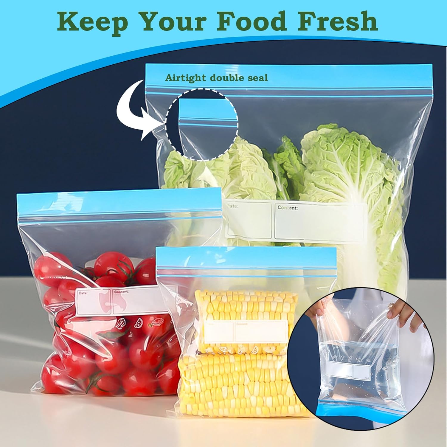 70P BPA-Free Ziplock Bags Zip Seal Waterproof Bags for Foods Storage,Reusable 3 Size Zip Lock Freezer Bagfor Sandwich Fruits Storage,Leakproof Ziplock Bag S,M &Large Heavy Duty Foods Bag Keep Fresh - Image 4