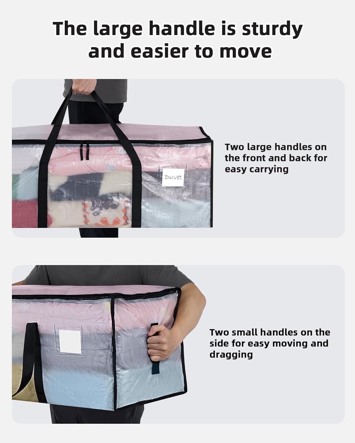 4 Pack Clear Clothes Storage Bags, 120L Heavy Duty Moving Bag, Transparent Large Wardrobe Organiser Packing Bags with Zips Lids for Duvet Toys (4 Pack, Clear) - Image 4