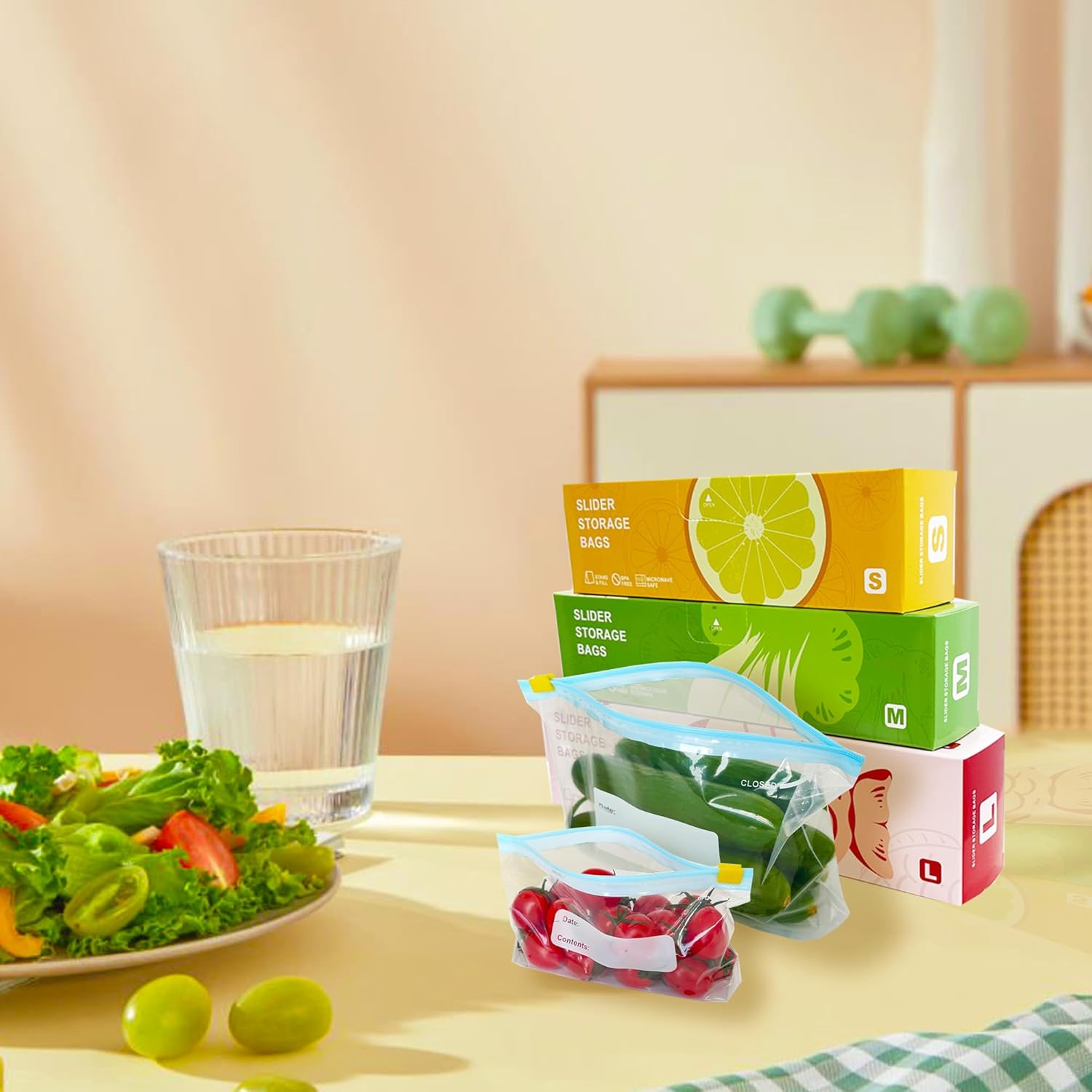 100 Pcs Food Storage Freezer Bags, 3 Sizes Zip Lock Bags(4.55L, 2.27L, 1L), VAKOWOO Reusable Ziplock Sandwich Bag with Expandable Bottom, Zip Seal Food Bag for Fruits, Vegetables, Meat, Grains, Snacks - Image 7