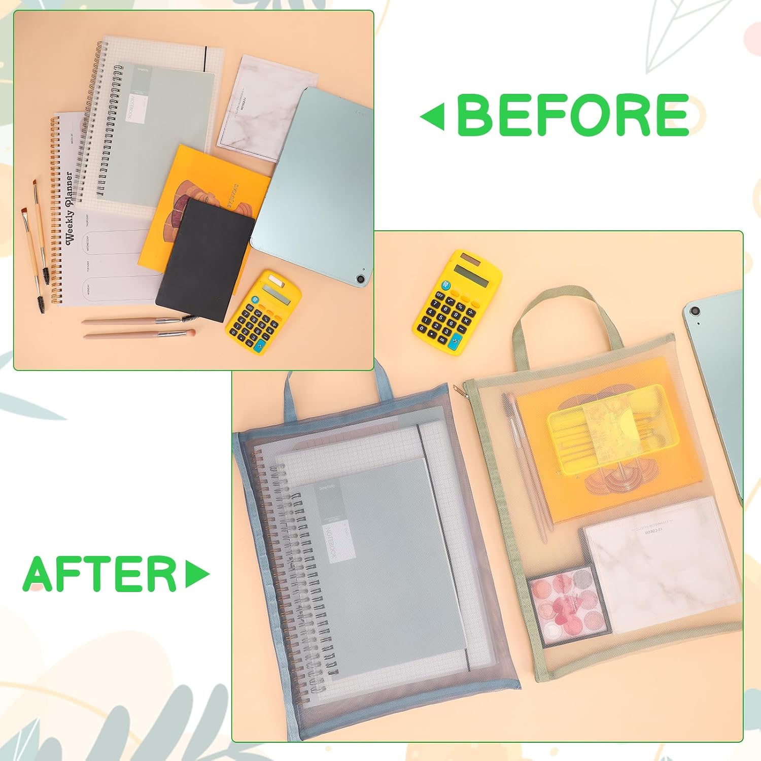 10 Pack Colored Mesh Zipper Pouch Bags, A4 Double-Layer Toy Storage Bags with Zipper Nylon Puzzle Building Blocks See Through Mesh Bag for Home School Office Game, Style 2 - Image 4