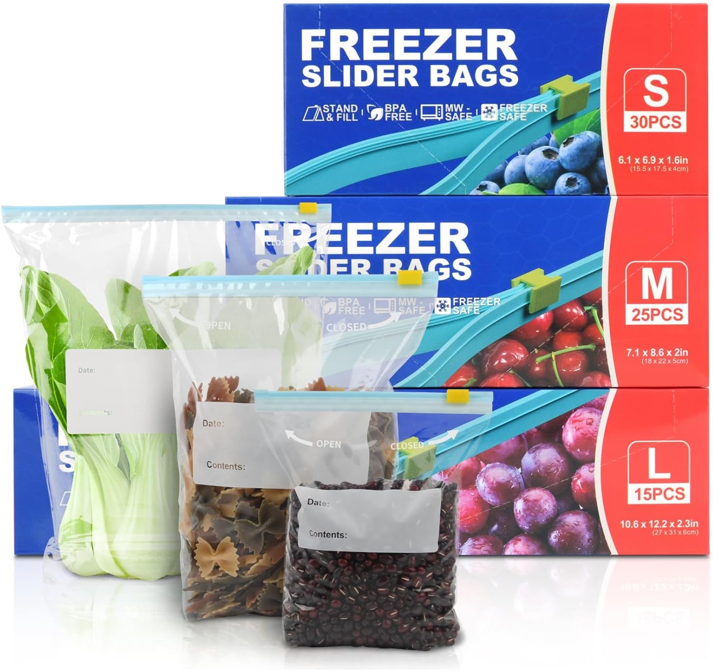 70PCS Zip Lock Food Storage Freezer Bags, TAIYUNWEI Reusable Sandwich Bags with Expandable Bottom-Freezer&Microwave Safe-Resealable for Sanwich, Fruit, Snack, Veggie, Grain, Meat (70PCS-3 Size(S/M/L))