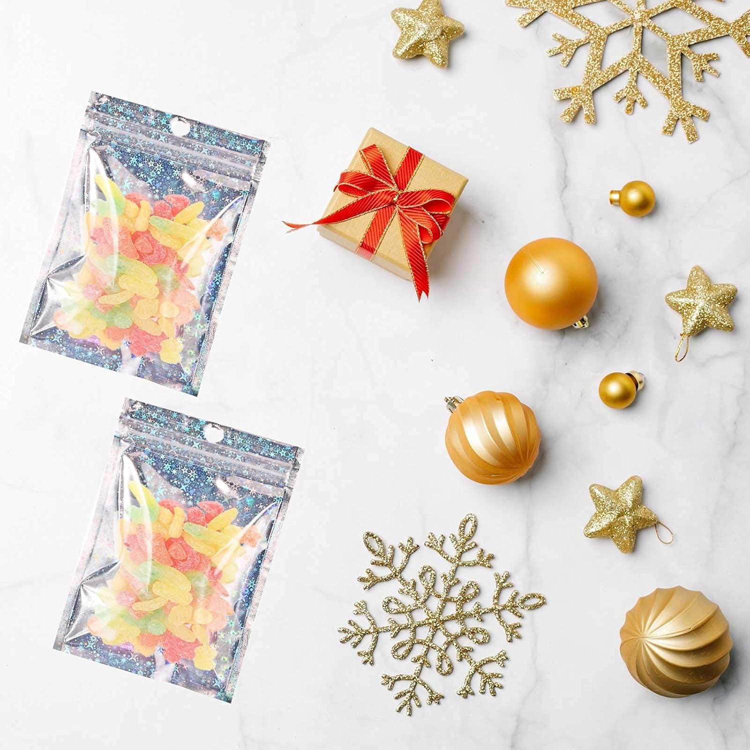 50 PCS Holographic Packaging Bags, Wax Melt Bags Sweet Packaging Jewellery Mylar Bag Foil Pouch Self Sealing Storage Foil Ziplock Bag Cookie Mylar Pouches for Candy Food (7 * 10cm/2.8 * 3.9inch) - Image 5