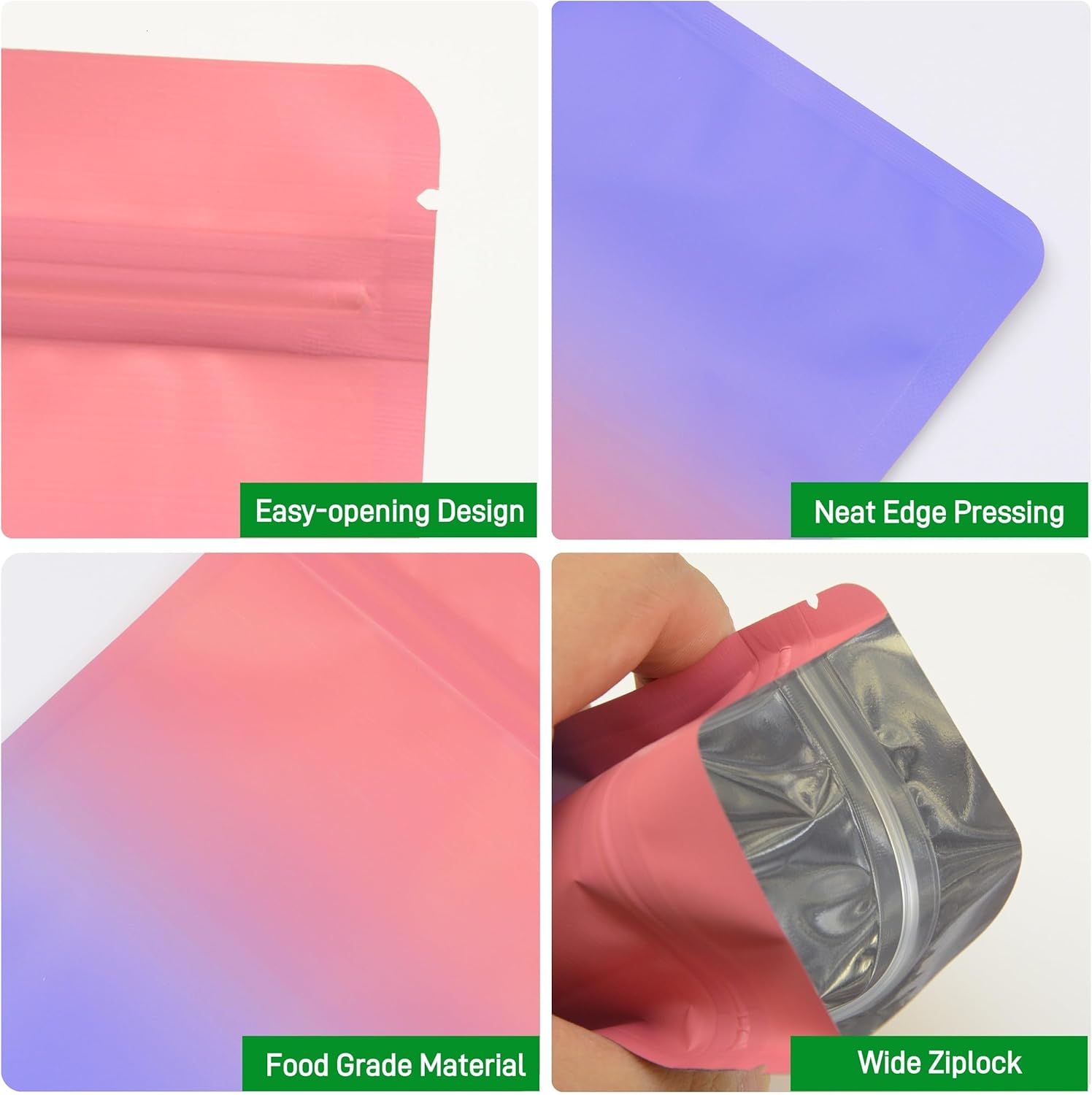 100Pcs Mylar Bags,Resealable Bag Small Foil Ziplock Bags,Cali Packs,Mylar Bags 3.5 Grip Seal Packaging Baggies for Food,Jewelry, Electronics (Red-Purple, 9x12cm - 100pcs) - Image 3