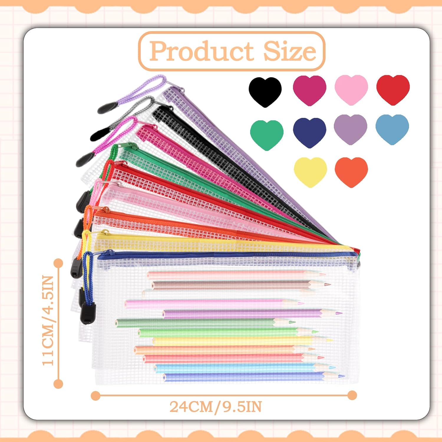 ASelected Clear Pencil Case Zipper File Bags,30 PCS Mesh Pencil Storage Pouch Plastic Zip Wallets Folders Zipper Bags Mesh Document Bags for School Supplies,Cosmetics,Stationery,Home,Office and Travel - Image 2