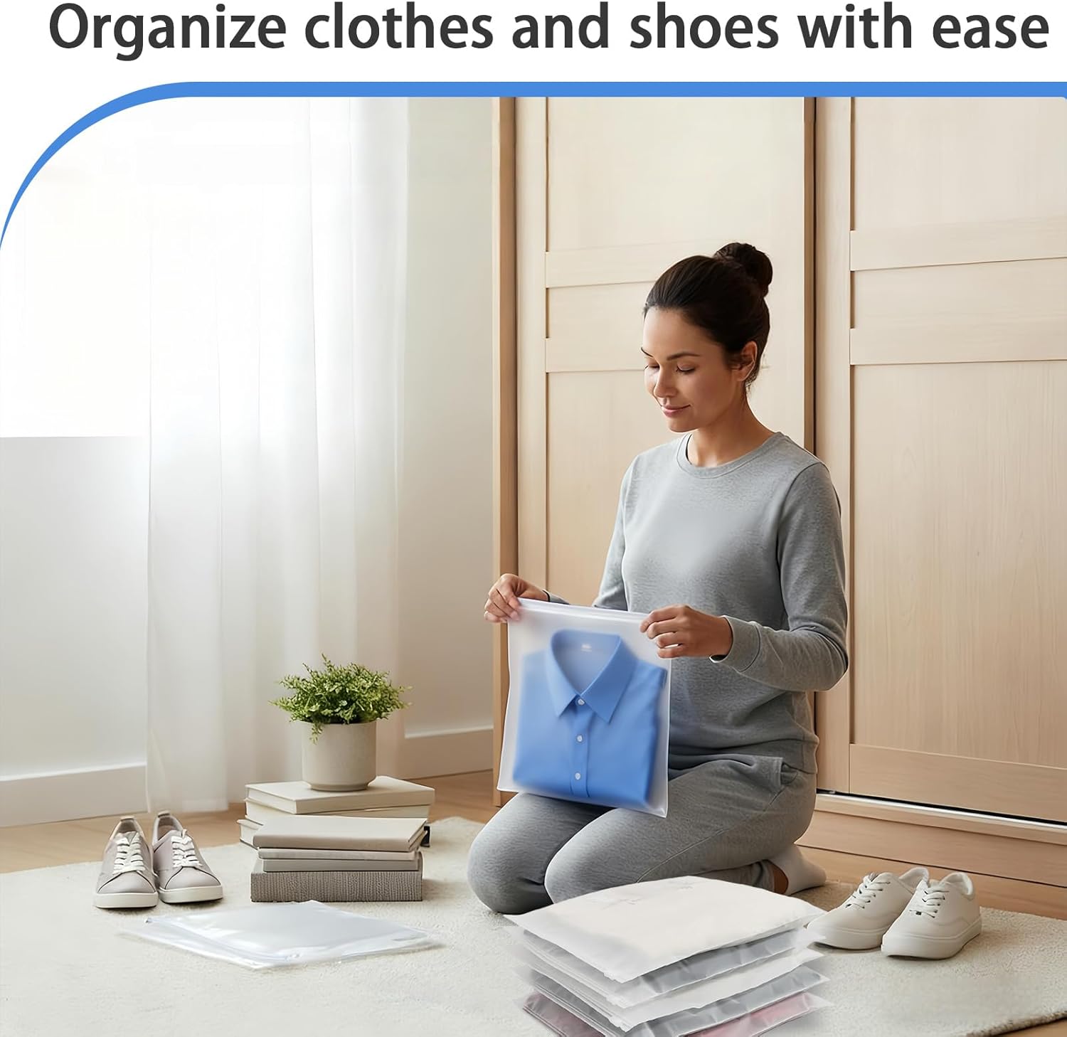 40 Pack Reusable Ziplock Bags, 40 x 30cm Large Ziplock Bags Travel Clothes Storage Bag, Transparent Fully Sealed Bag Waterproof Multi-Purpose Sealable, Pouches for Organizing Clothes, Shoes, Cosmetics - Image 3