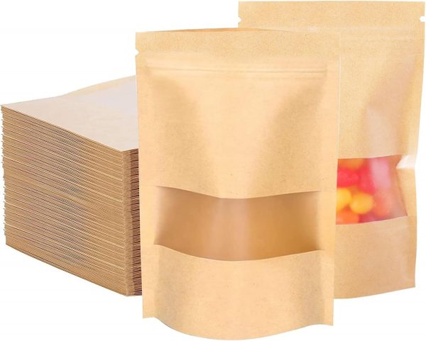 100 Pcs Kraft Pouches With Window, ...