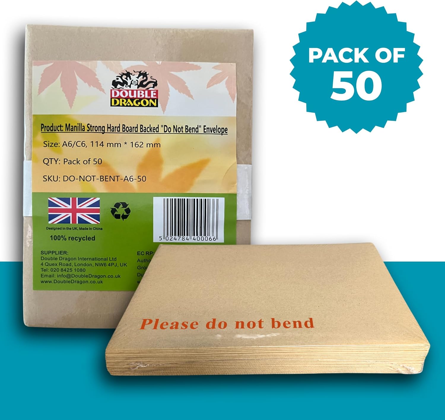 Double Dragon 50-Pack A6 C6 Manilla Hard Board Backed Envelopes | 162mm x 114mm | 'Please Do Not Bend' Printed | Padded & Tamper-Proof | Self-Seal Closure - Image 7