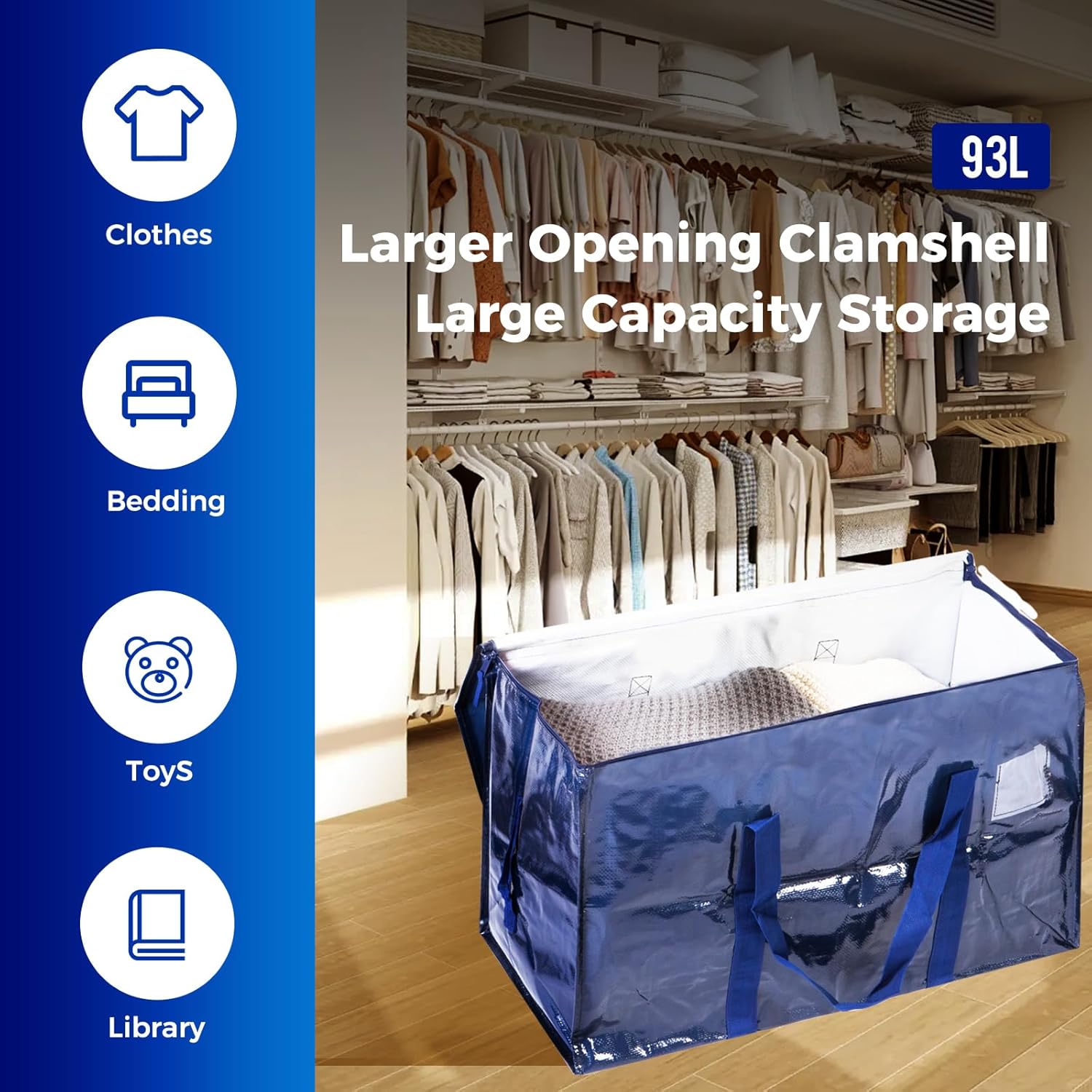 Moving Bags 93 L, 8-Pack Storage Bags with Zipper & Handles, Heavy Duty Large Moving Boxes, Moving Totes, Blue Packing Bags for Travel Duffle College Dorm or Christmas Tree - Image 6