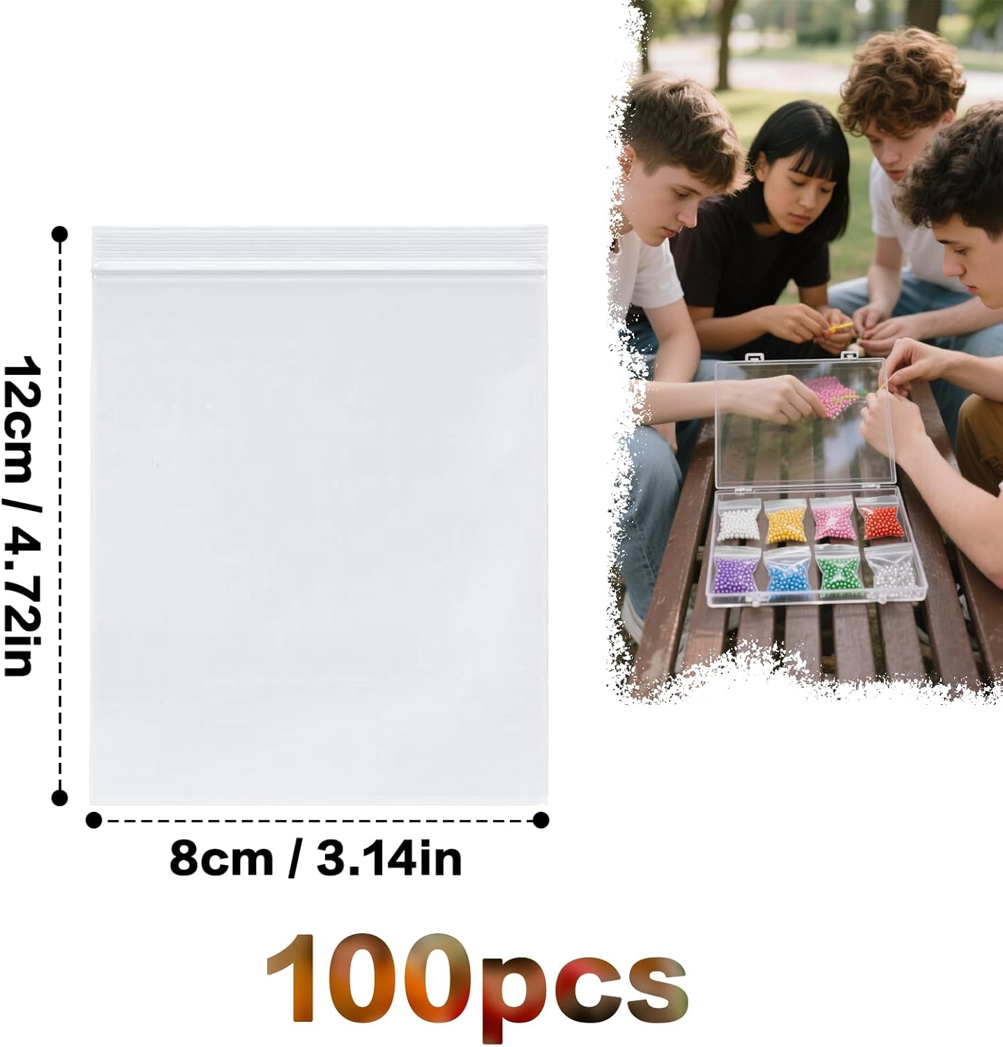 Small Sealable Plastic Bags 8x12 cm, 100 Pieces Zip Lock Bag Reusable Grip Seal Clear Baggies Polythene Pouches for Jewellery Earrings Cookies Sweets Screws - Image 3