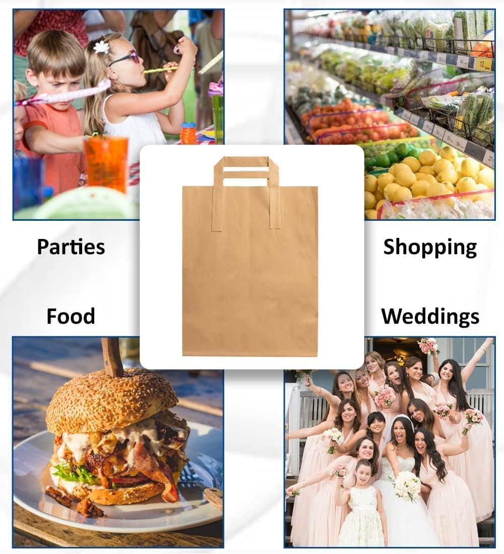 Paper Bags with Handles - 50 Medium Brown Paper Bags (W8.6" x H10" x D4.3") SOS Kraft Bags - Perfect for Lunch, Party, Gift, Storage, Packaging, Grocery, Takeaway, Shopping, Sandwich - Image 5