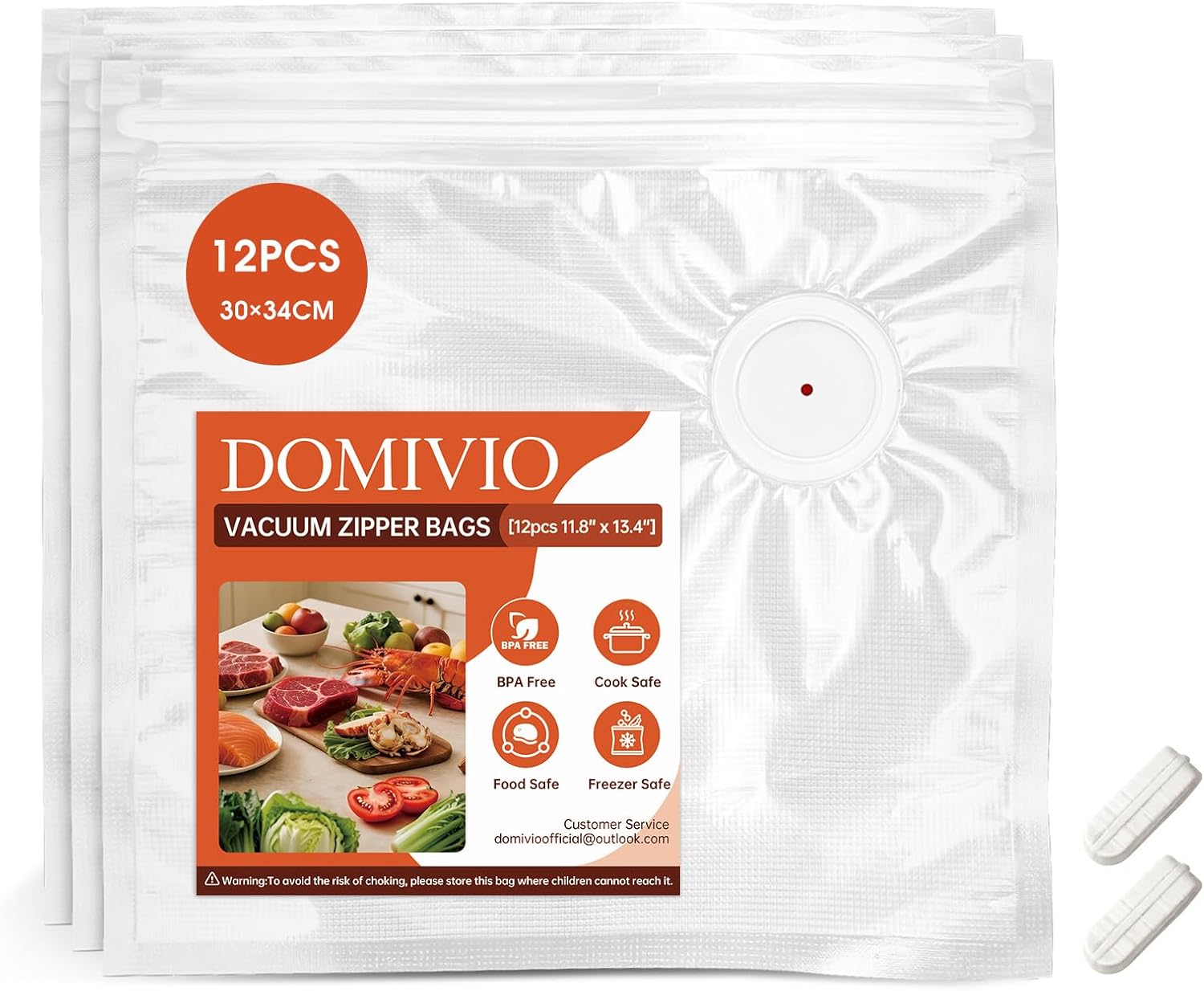Reusable Vacuum Seal Bags, 12 PCS 30 × 34cm BPA-Free Zip Seal Food Storage Bags with Air Valve, Leak-Proof Sous Vide Bags for Meal Prep, Freezer & Food Preservation