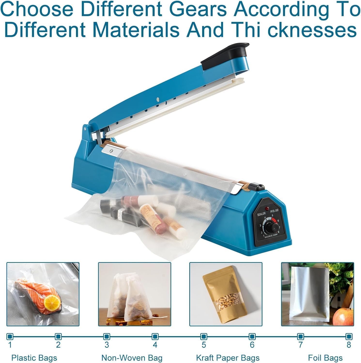 CROWNSHOP 300MM 12" Impulse Heat Sealer Portable Manual Food Film Sealing Machine Pressure Sealing Machine for Plastic Bag - Image 4