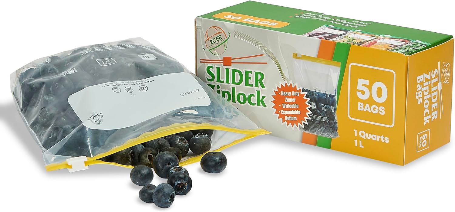 Small Slider Ziplock Bags (50pcs, 1 Quart / 1L) – Reusable Freezer Bags for Food Storage, Sandwich, Meal Prep – Leakproof, BPA-Free, Resealable & Heavy Duty Plastic Bags - Image 6