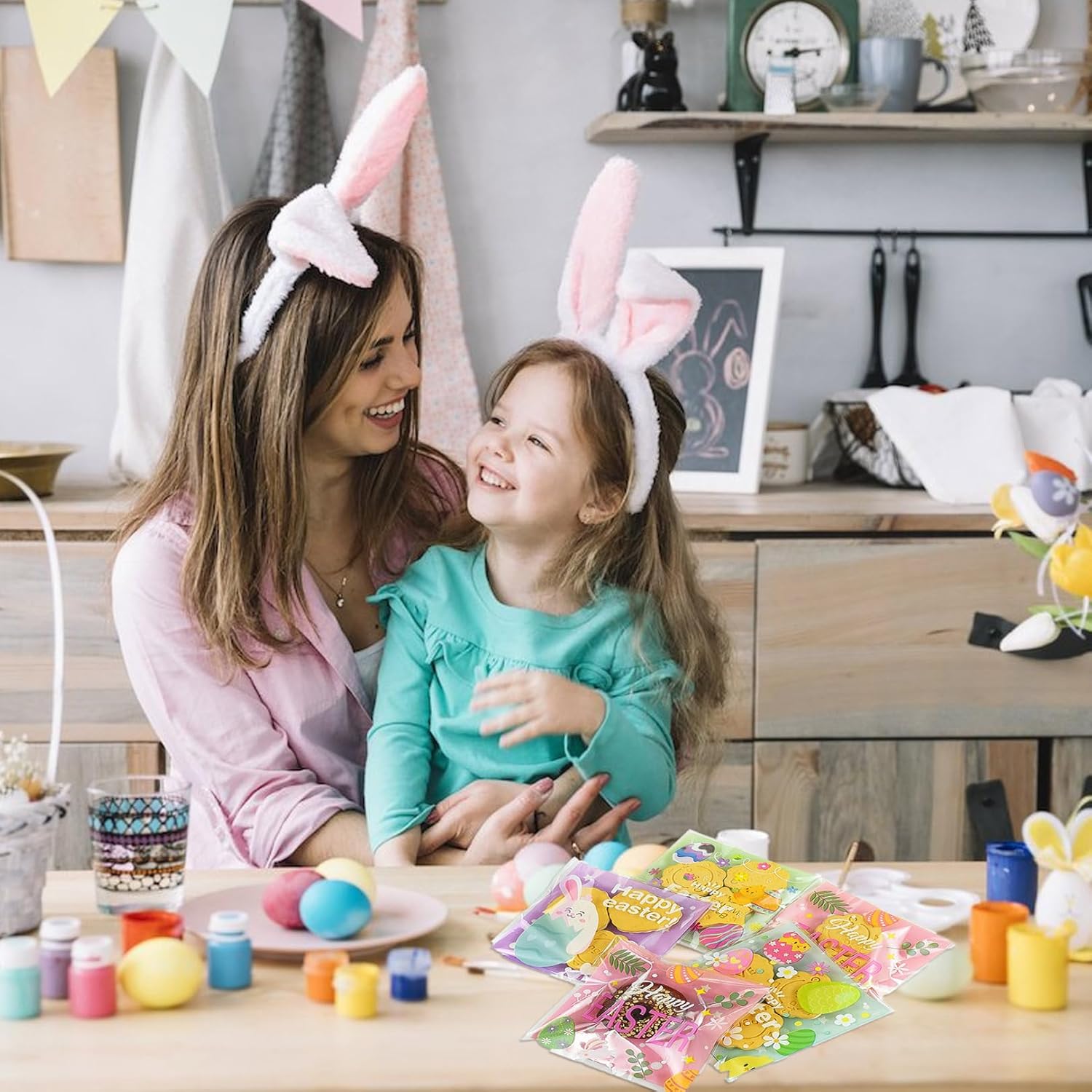 100-Pack Easter Cellophane Treat Bags with Self-Seal Adhesive - 4 Styles Bunny Egg Cone Goodie Bags for Cookies, Candy, Party Favors - Food Safe Easter Cookie Bags for Classroom Church Events - Image 3