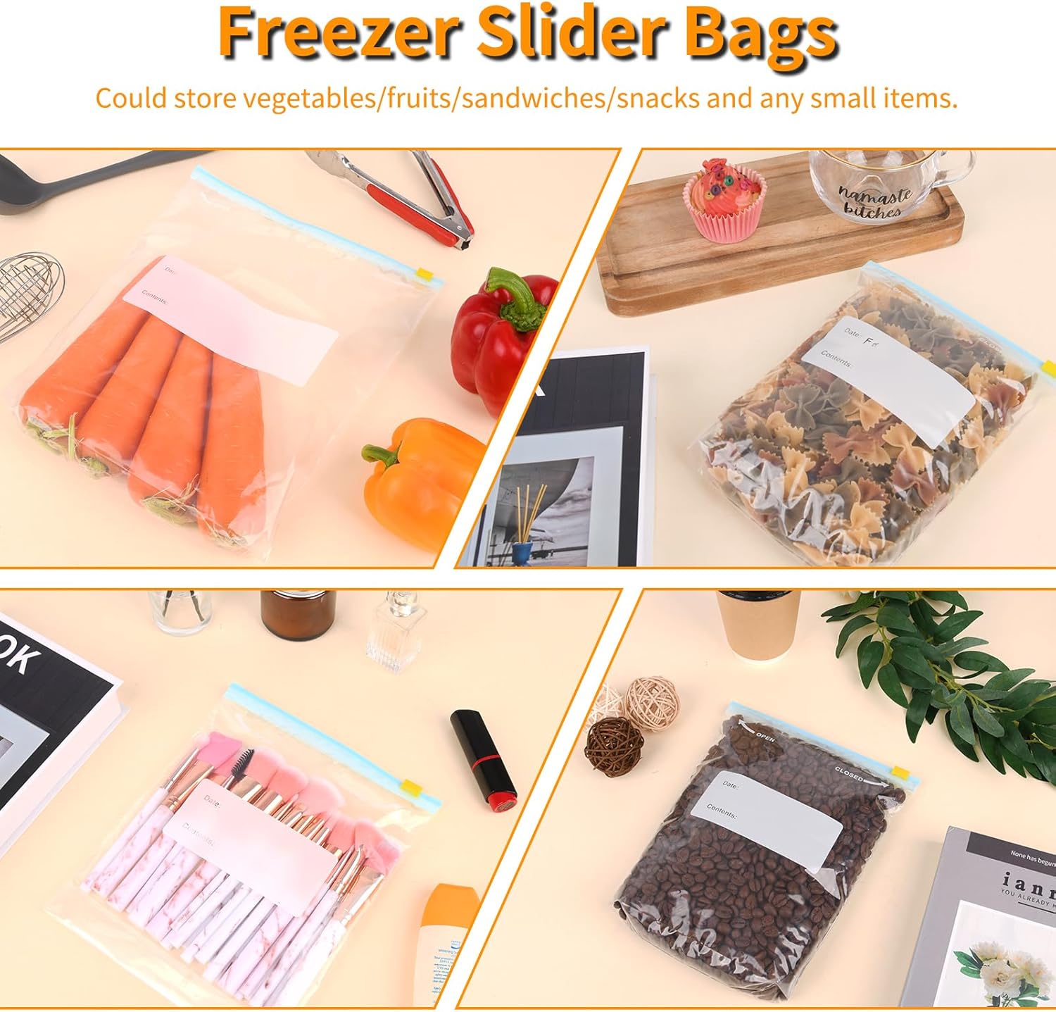 70PCS Zip Lock Food Storage Freezer Bags, TAIYUNWEI Reusable Sandwich Bags with Expandable Bottom-Freezer&Microwave Safe-Resealable for Sanwich, Fruit, Snack, Veggie, Grain, Meat (70PCS-3 Size(S/M/L)) - Image 4