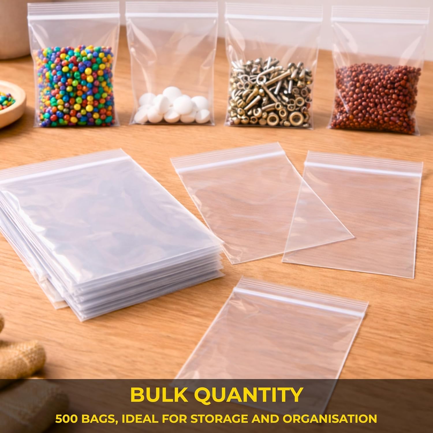 500 Zip Seal Bags Clear Plastic Zip Lock Food Storage, Small Plastic Pouches with Zips, Self Seal, Resealable Packaging for Freezer, Jewellery, Medicine, Office, Mailing and Craft Use 3.5 x 4.5 Inch - Image 3