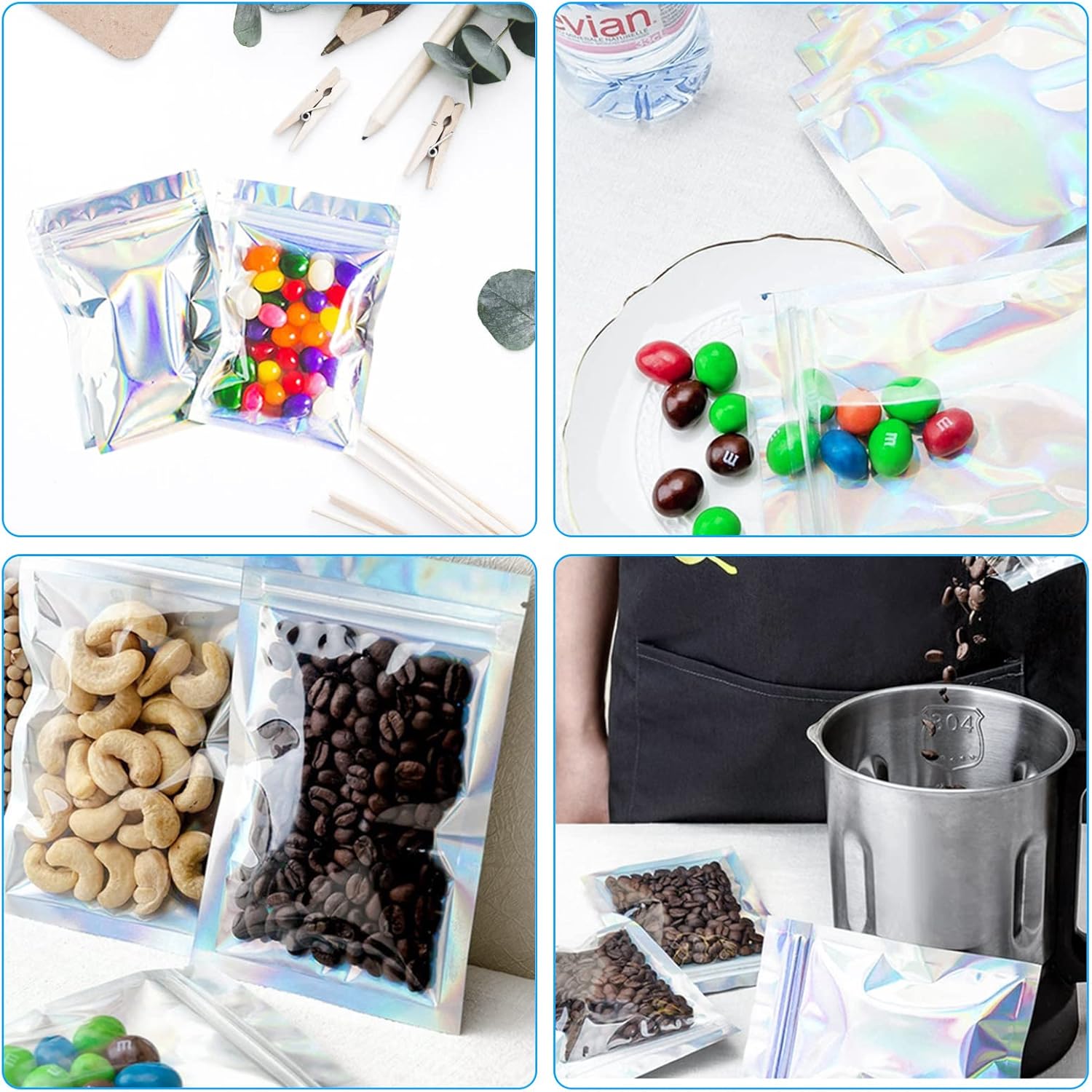 7x10cm Mylar Foil Ziplock Bags, 100PCS Sealable Smell Proof Resealable Holographic Bags for Coffee Beans, Candy, Cookies, Jewelry - Image 6