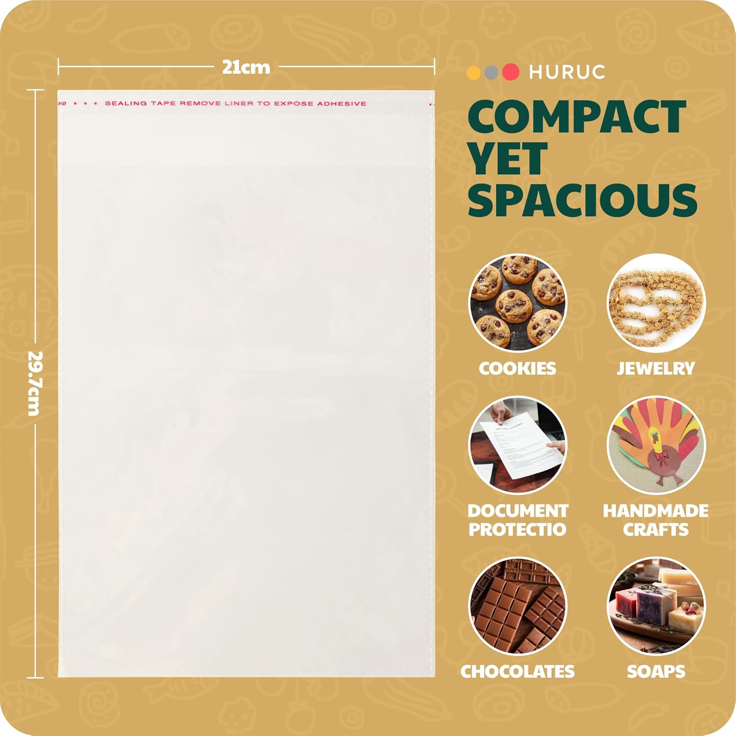HURUC A4 Clear Self-Seal Cellophane Bags – 100 Pack | Self-Adhesive OPP Bags for Documents, Prints, Cookies, Crafts,Easter, Stationery & Gifts - Image 3