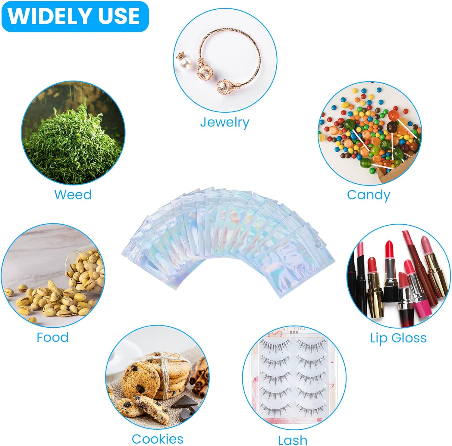 7x10cm Mylar Foil Ziplock Bags, 100PCS Sealable Smell Proof Resealable Holographic Bags for Coffee Beans, Candy, Cookies, Jewelry - Image 4