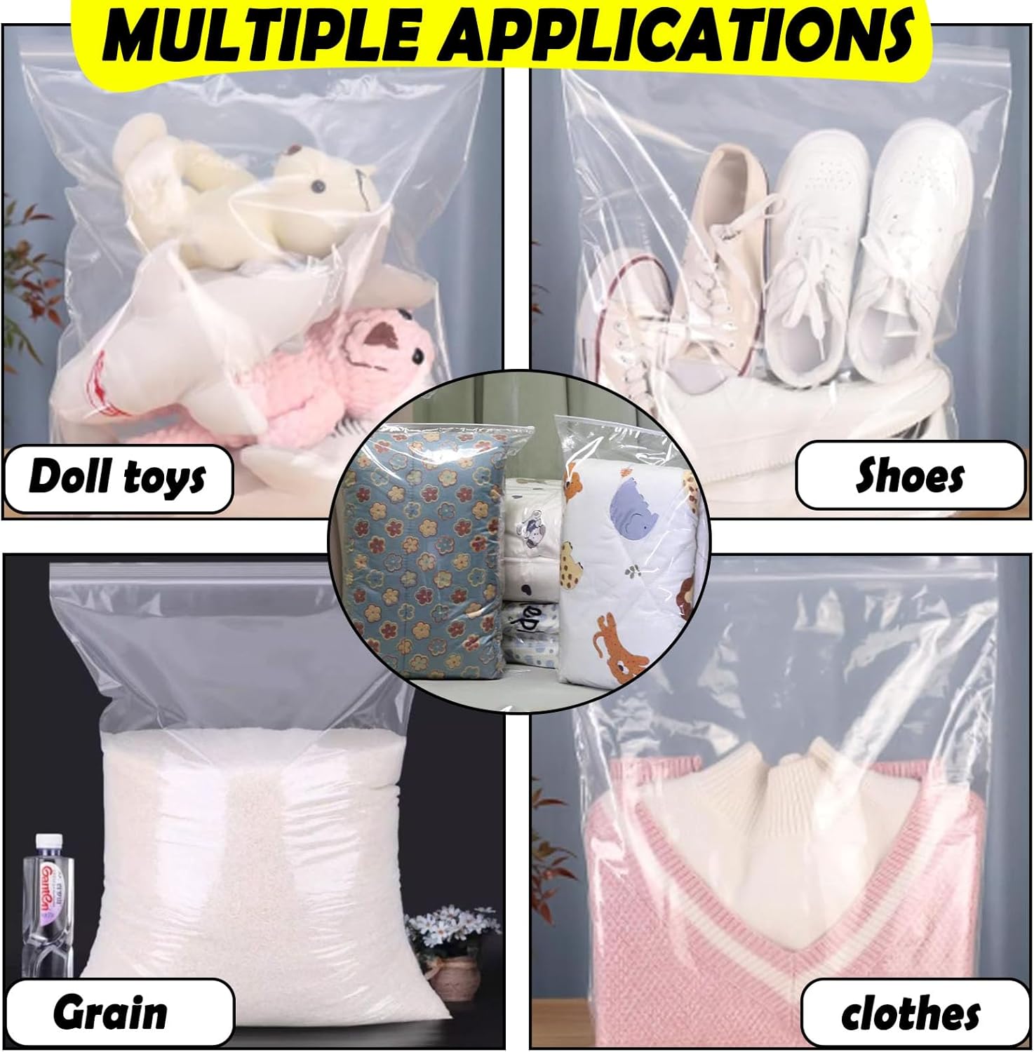 Pack of 10 Space-Saving Plastic Zip Bags, 60 x 90 cm Large Travel Clothes Storage Bags Clear Seal Bags Waterproof Luggage Organiser, Suitable for Storing Large Coats - Image 5