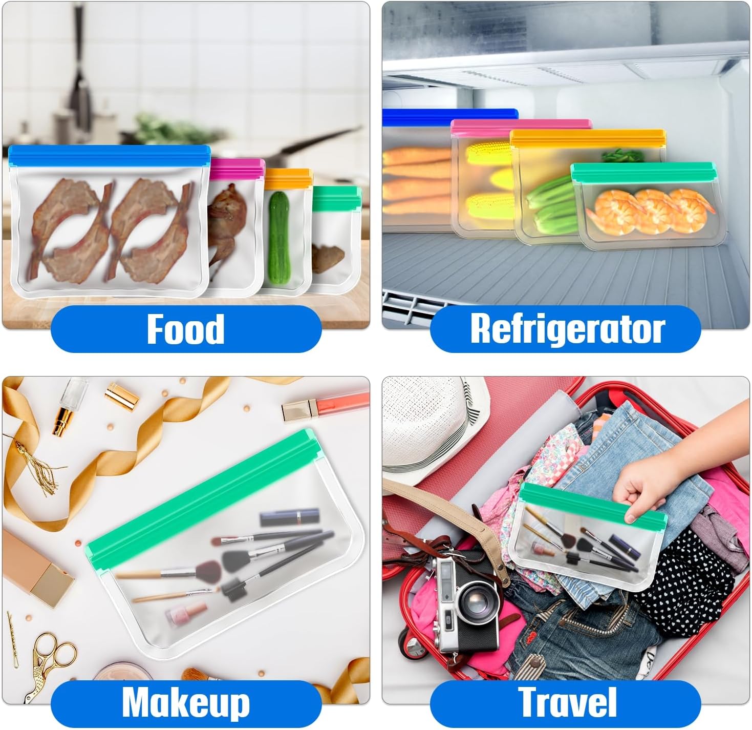 12 Pack Reusable Freezer Bags, BPA Free Food Bags Zip Seal For Keeping Lunch, Sandwich, Snacks, Fruit, Vegetables,Soup, Meat,Grains Fresh Clear Silicone Leakproof Food Storage Bags - 4 Sizes - Image 5