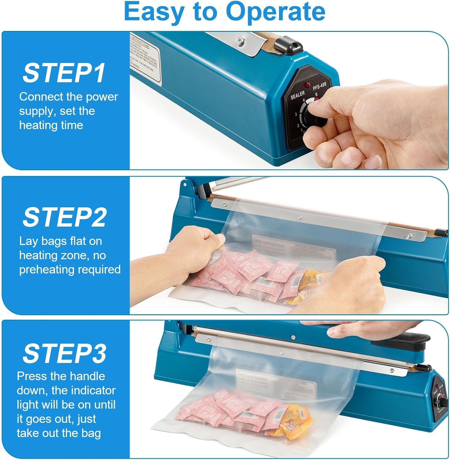 CROWNSHOP 400MM Impulse Heat Sealer Portable Manual Food Film Sealing Machine Pressure Sealing Machine for Plastic Bag for Food Sealing - Image 8