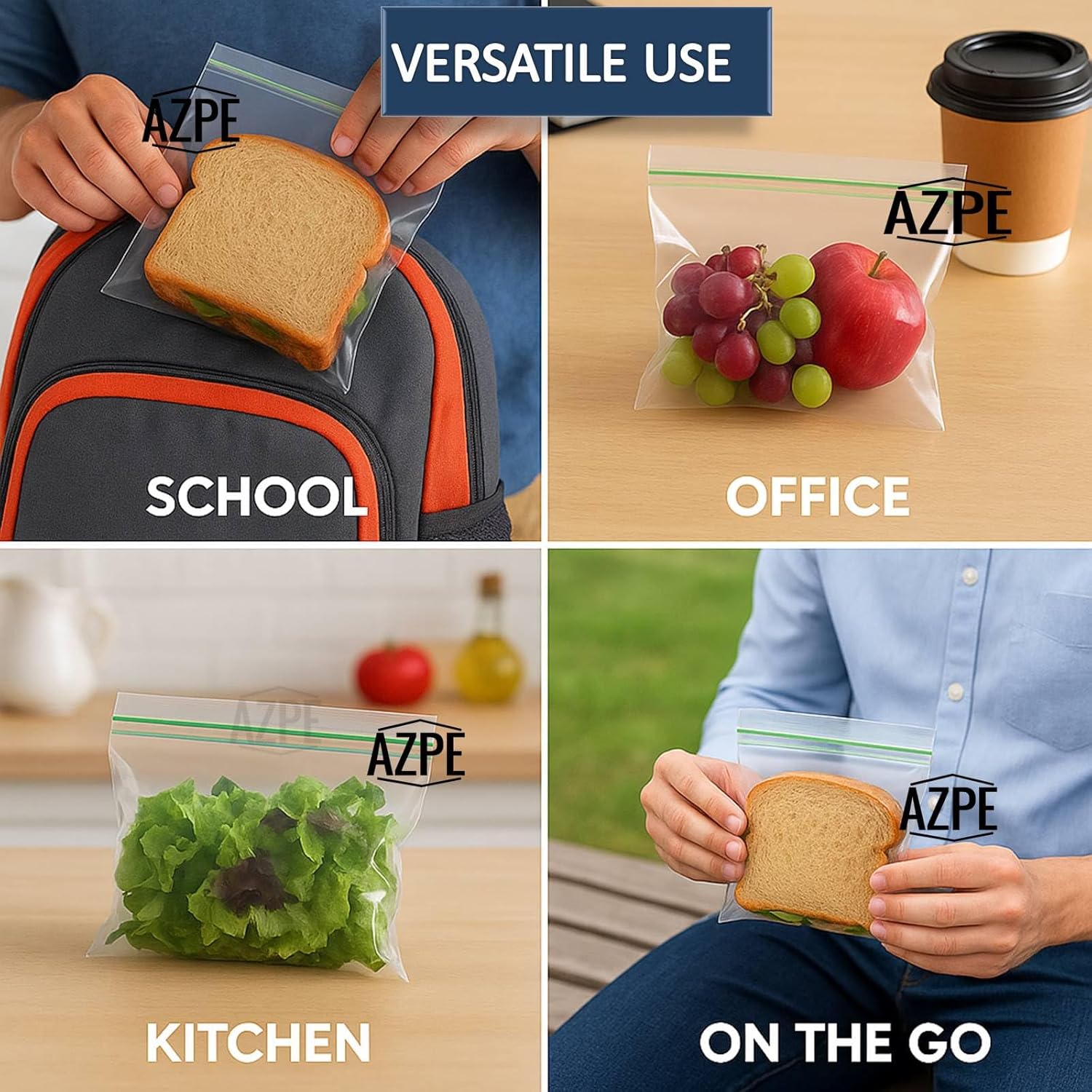 120 Strong Press and Seal Food Bags – Extra Strong Food and Sandwich Bags with Sticky Closure Tab – Resealable Snack Bag for School, Work, Travel, Picnics (60 a pack x 2) - Image 4