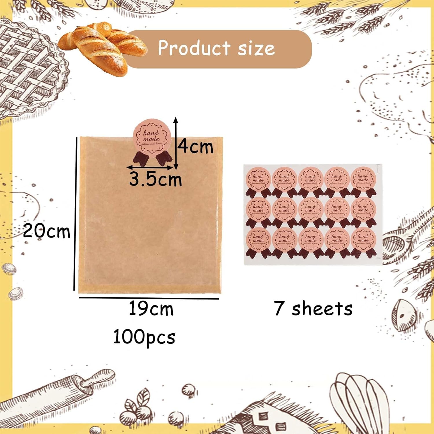 107 Pcs Paper Sandwich Bags, Heat Sealable Front Cellophane Clear Window Kraft Paper Bags with Stickers for Sandwich Packaging Toast Sweets Cookies Snacks Baking - Image 2