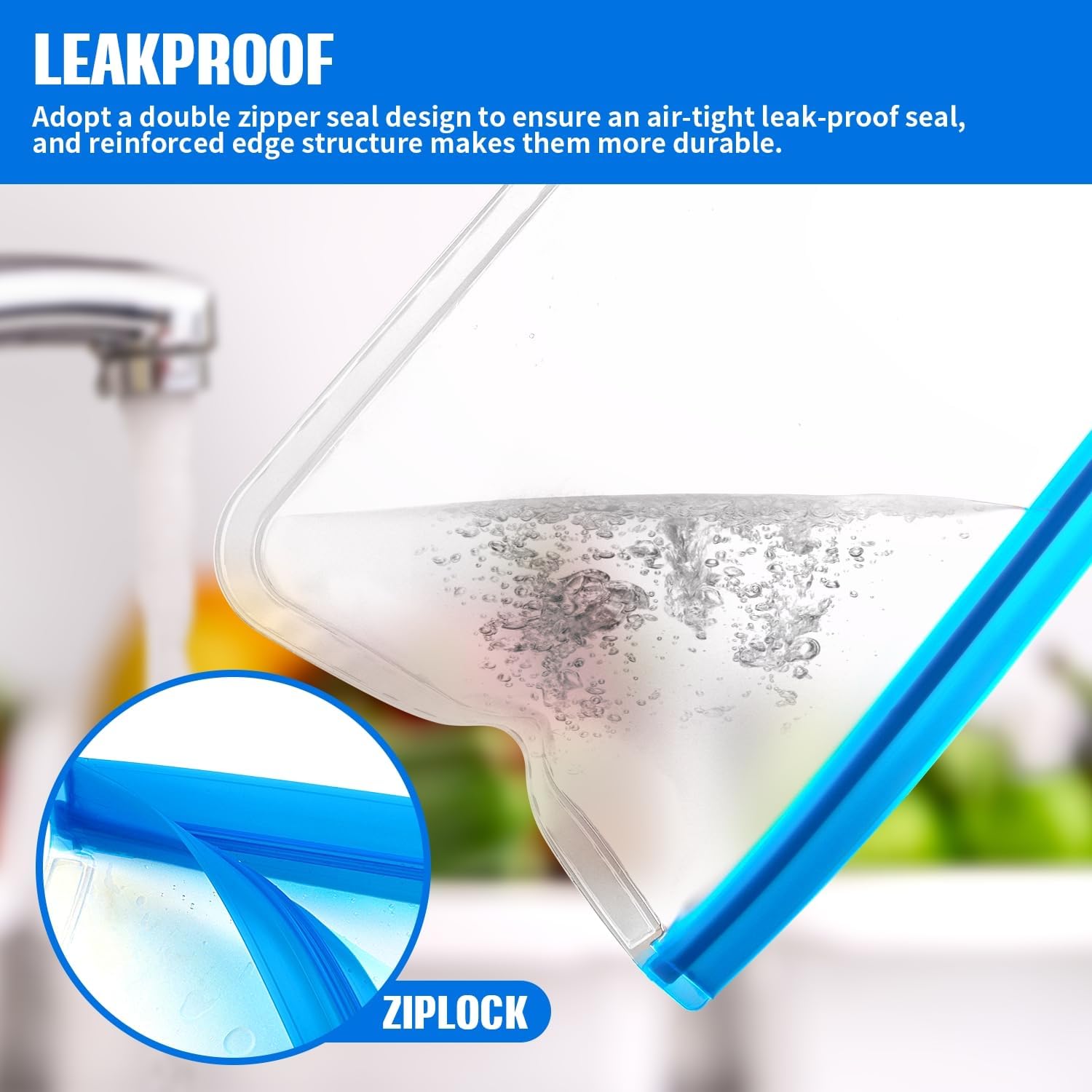 12 Pack Reusable Freezer Bags, BPA Free Food Bags Zip Seal For Keeping Lunch, Sandwich, Snacks, Fruit, Vegetables,Soup, Meat,Grains Fresh Clear Silicone Leakproof Food Storage Bags - 4 Sizes - Image 3