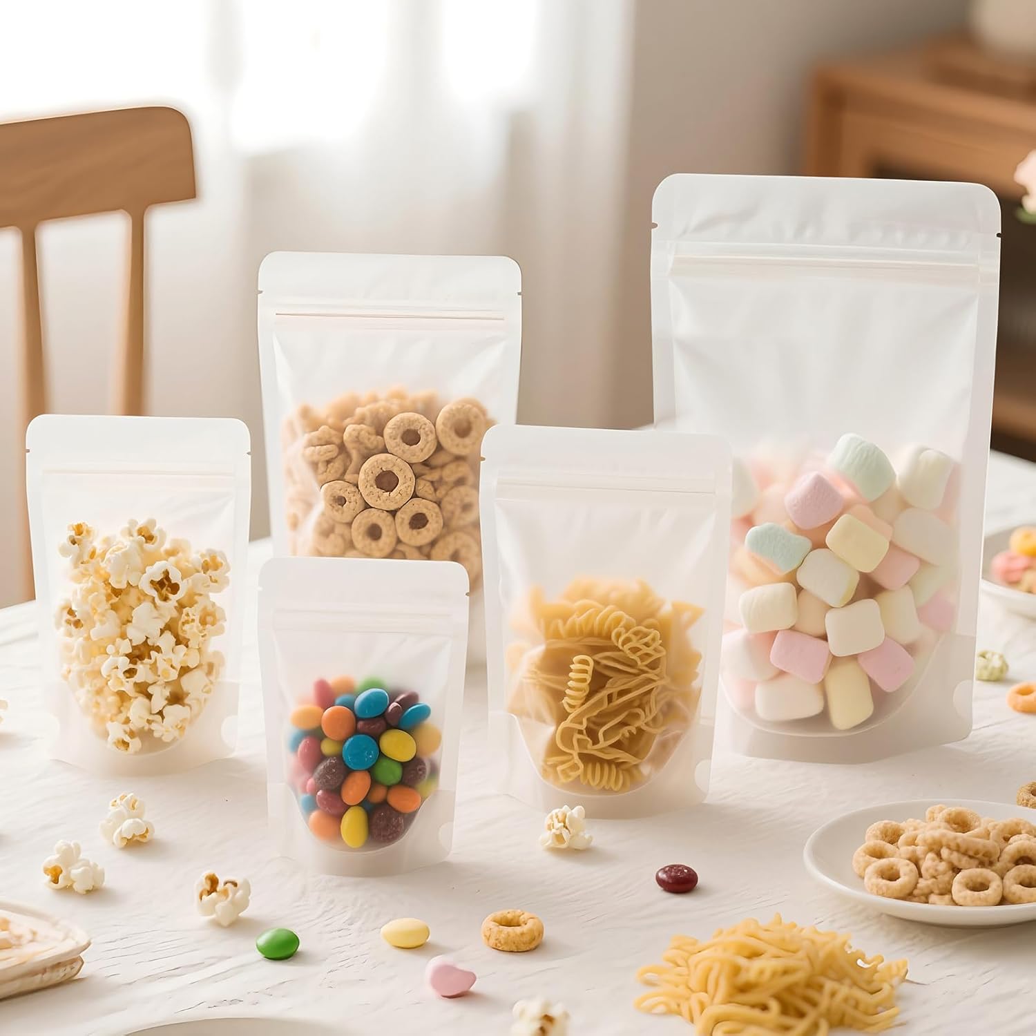 SumDirect 50pcs 11x17cm Matte Frosted Stand Up Food Bags Zipper Stand-up Reusable Sealing Food Pouches Snack Packing Bag with Tear Notch Thicken Heat sealable for Storing, Snack Tea and Drinking - Image 6