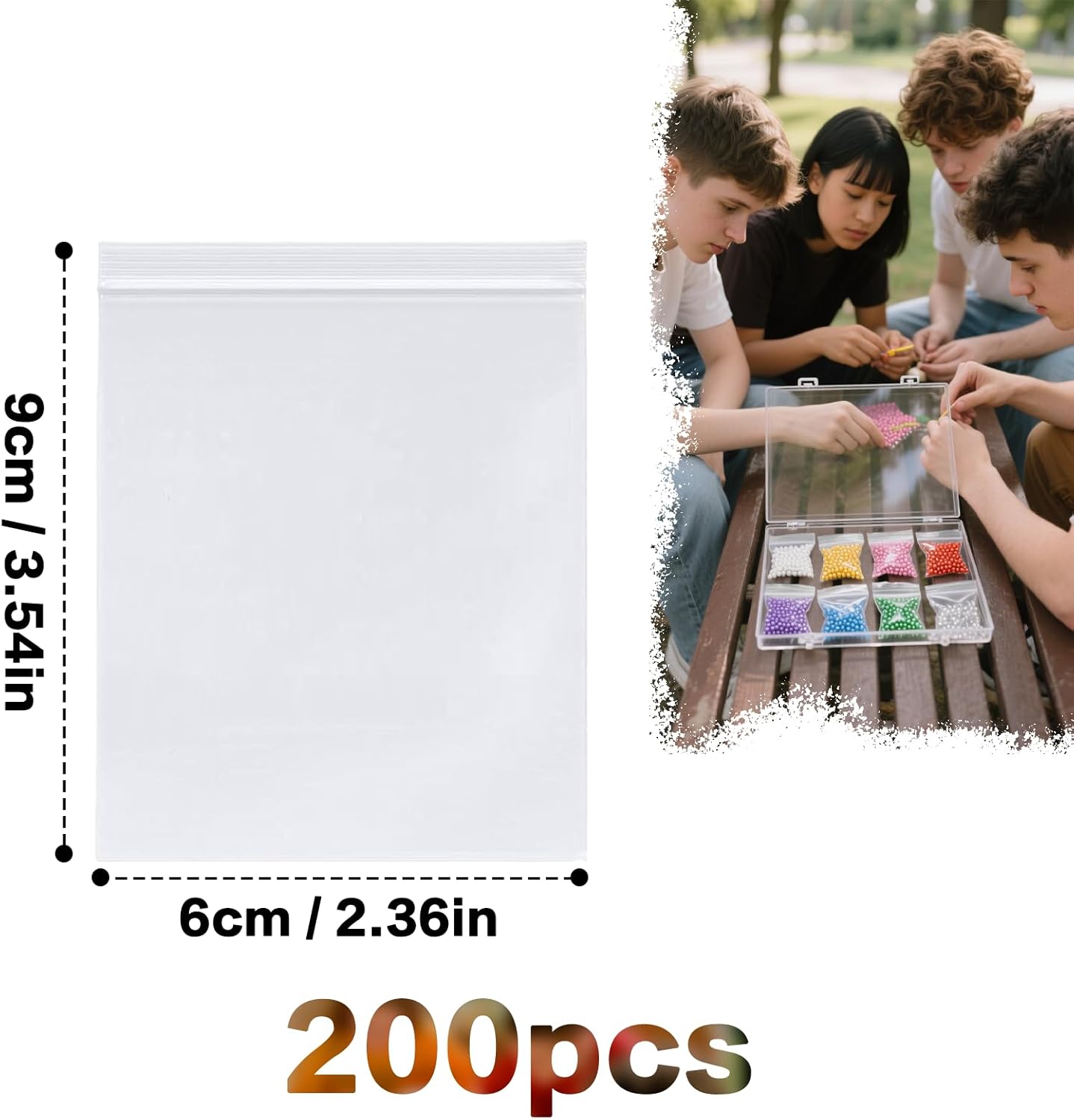 Small Plastic Bags Sealable 90x60 mm, 200 Pieces Ziplock Bag Reusable Grip Seal Clear Baggies Polythene Pouches for Jewellery Earrings Cookies Sweets Screws - Image 3