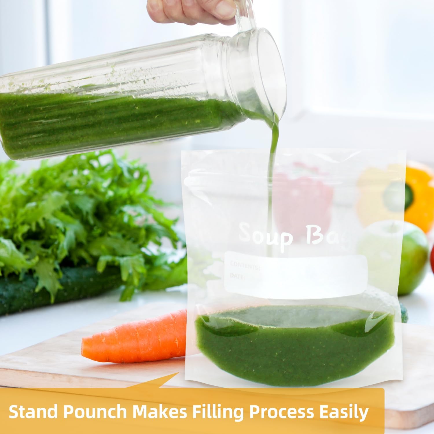 Soup Freezer Bags Reusable Liquid Storage Bag Ziplock Sauce Container Clear Sealed Bag, 1 Litre - Pack of 28 - Image 5