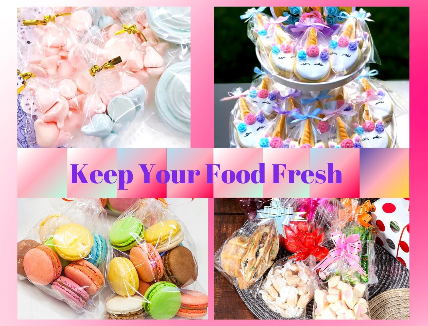 MAARA Small Cellophane Bags, Pack Of 80 (5"X7"/13X18cm) Clear Food Safe Sweet Bags, Flat Bottom Plastic Party Treat Bags With Pull Bows For Cookies, Biscuits, Clear Gift Bags - Image 5