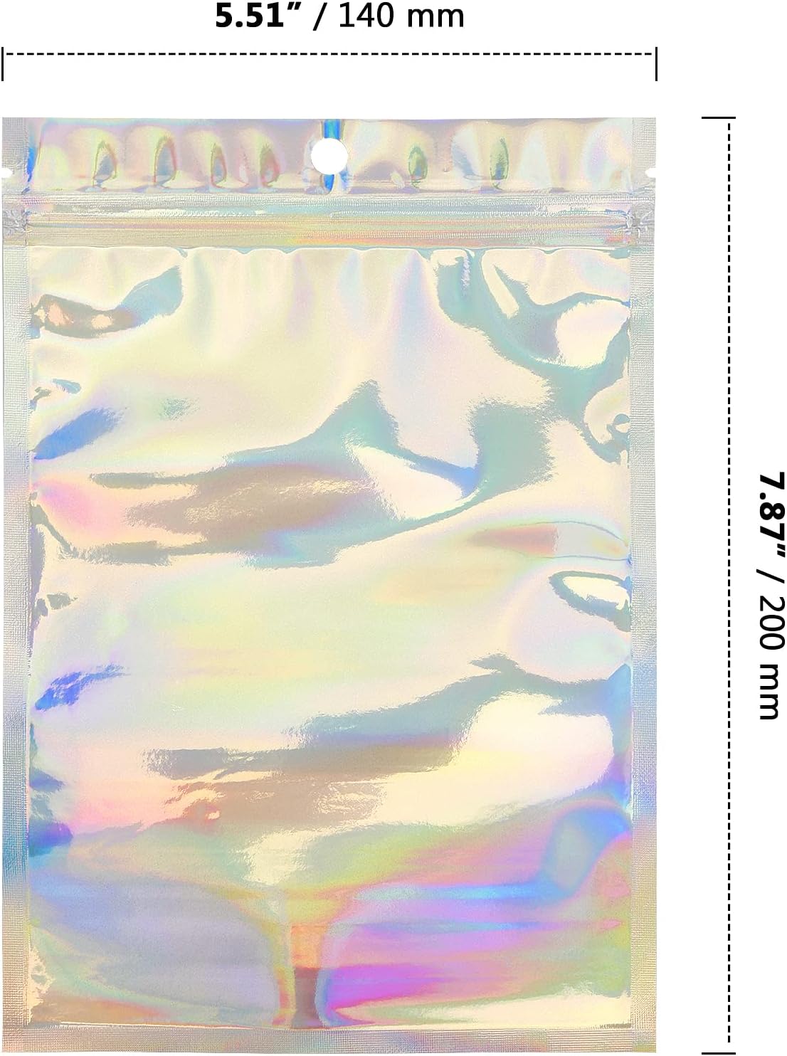 ZOENHOU 100 PCS 20 x 14cm Large Holographic Foil Bags, 7.8x5.5 Inch Resealable Mylar Zip Lock Bags, Holographic Packaging Bag Smell Proof Bags for Party Candy Cookie Favor Food Jewellery Storage - Image 2