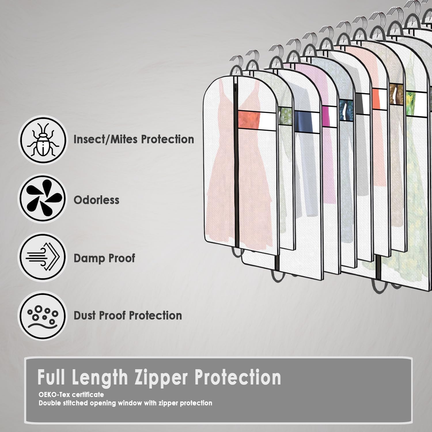 Clothes Cover Bags for Storage, Hanging Garment Covers with Zipper, Dustproof & Moth Proof, Breathable Suit & Dress Protector for Wardrobe and Travel, Pack of 12 (3 Sizes) - Image 6