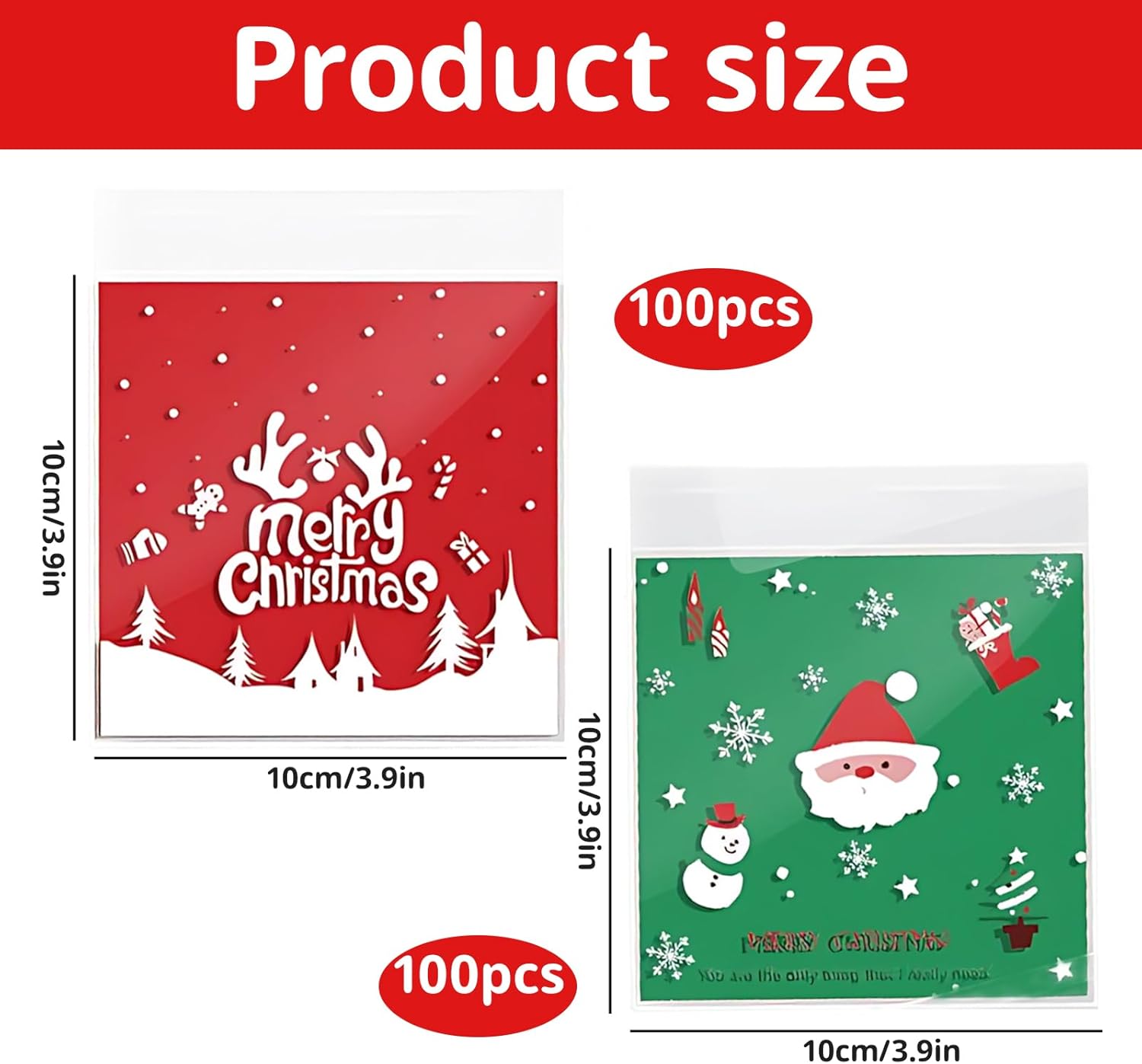 Christmas Sweet Bags, 200 Count Self Seal Cookie Bags, Small Christmas Bags with Adhesive Closure, Sweet Bag Empty for Holiday Treats and Gifts - Image 2