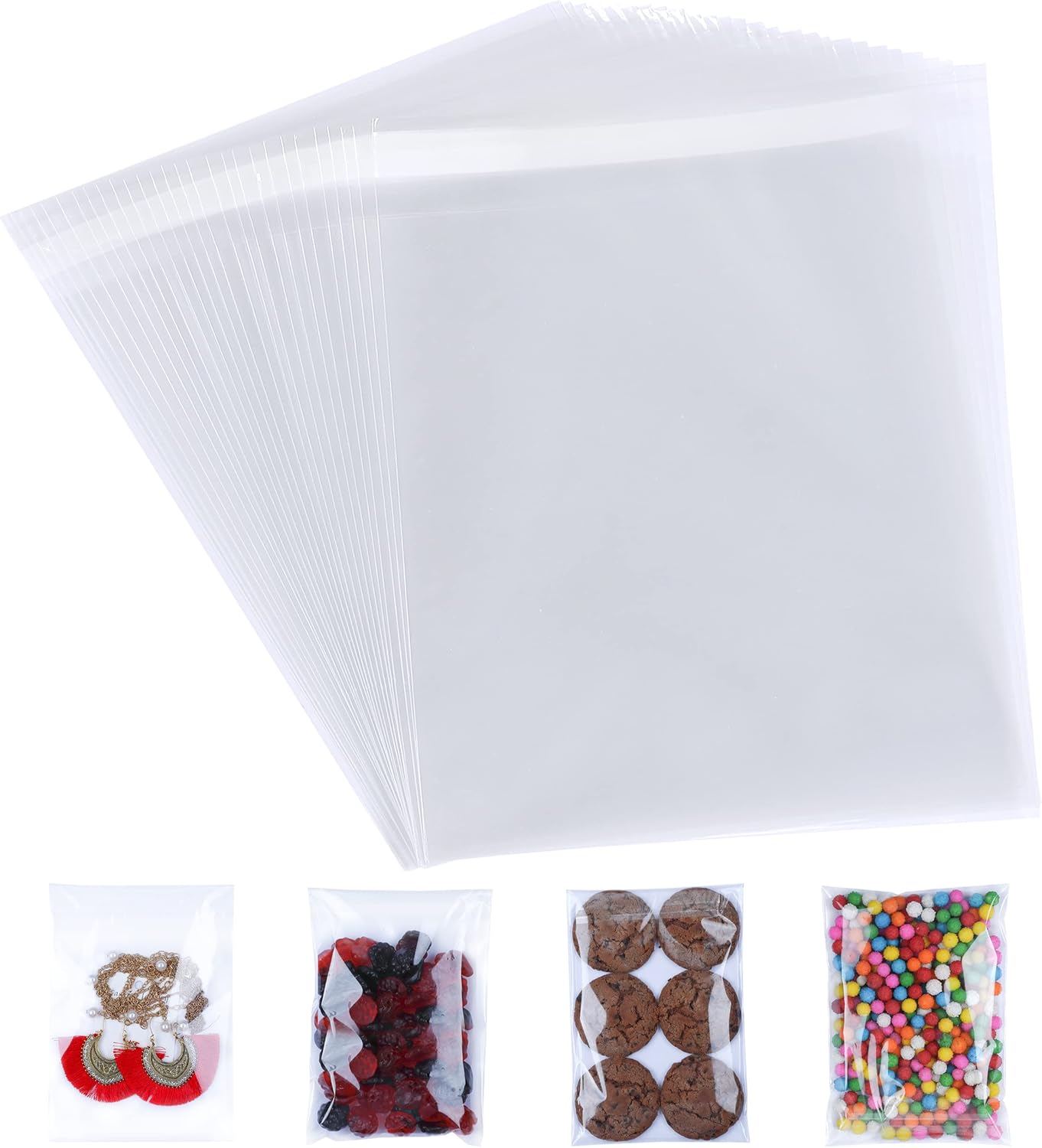 CELLOMANIA Self Seal Clear Cellophane Bags Pack of 100 (5 x 7 Inches) Self Adhesive Cookies Bags, Small Cellophane Bags for Cookies, Sweets, Gifts, Jewelry, A6-A10 cards, Transparent