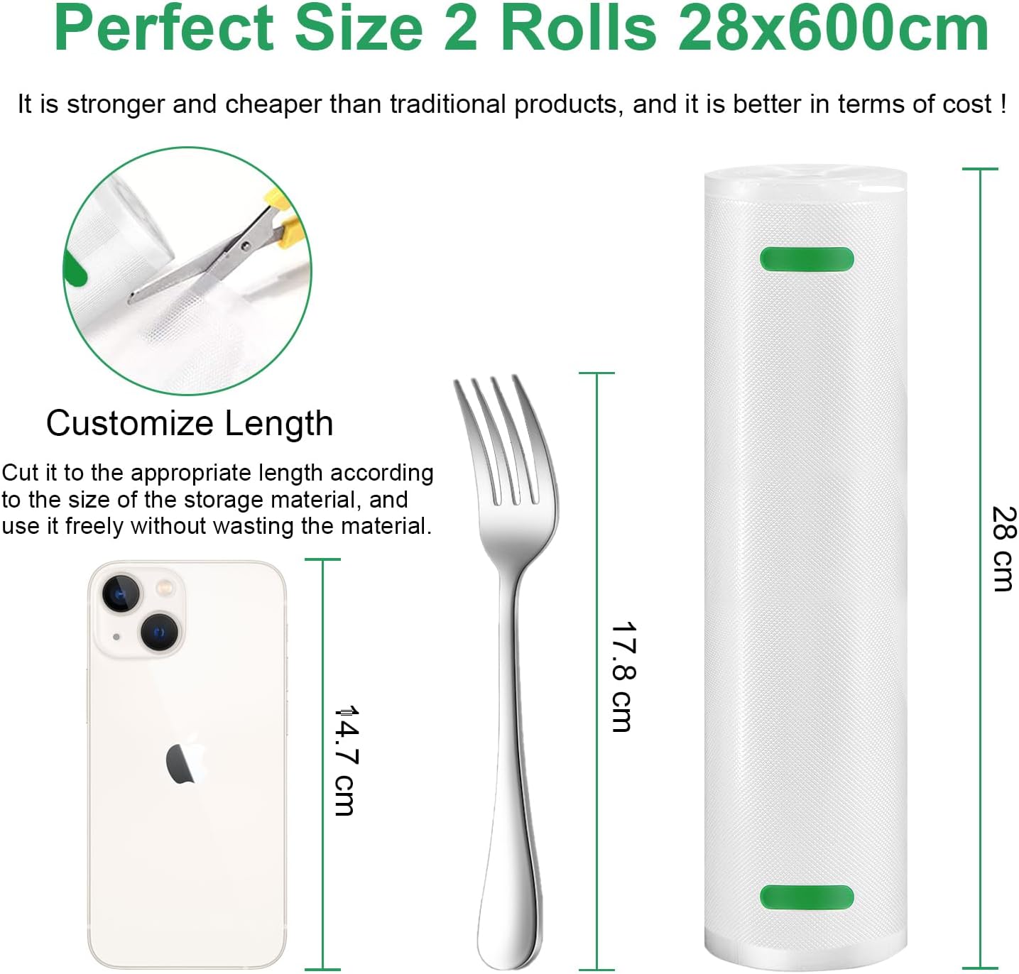 Gokilife Vacuum Sealer Bags Rolls - 2 Rolls 28 x 600 cm Sous Vide Bags, BPA Free, Durable Commercial Customized Size Food Bags for Food Storage and Sous Vide Cooking - Image 4