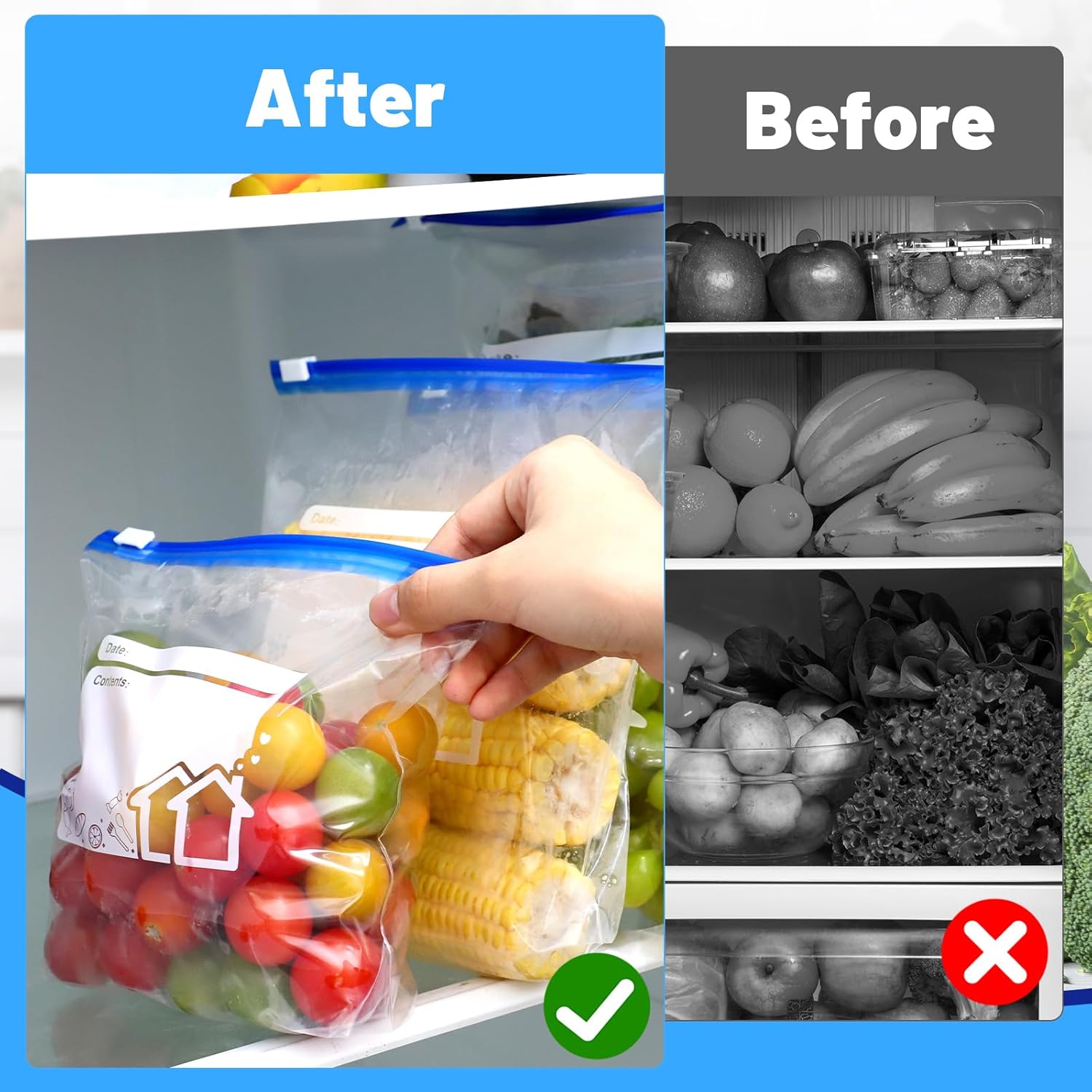 70 Pcs Zip Lock Bags, 3 Sizes Freezer Bags (4.55L, 2.27L, 1L), Reusable Heavy Duty Food Bag with Expandable Bottom, Ziplock Sandwich Bag for Fruits, Veggies, Meat, Snacks - Image 6